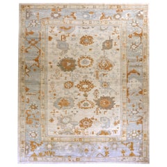 Persischer Oushak Over Size Teppich - Wolle Blau Elfenbein Orange Design - 88058