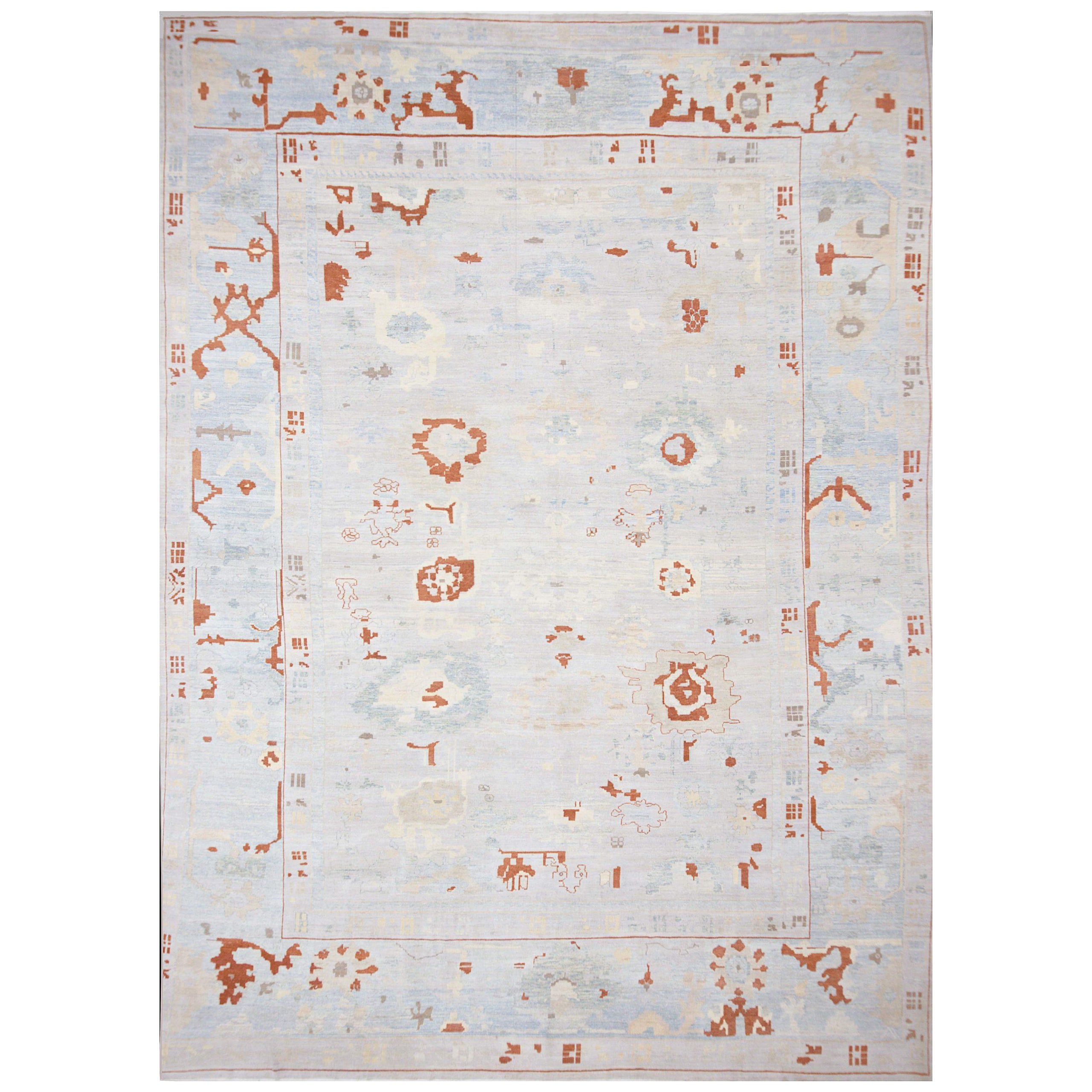 Persischer Oushak Over Size-Teppich - Wolle Blau Elfenbein Rot Design - 88060 im Angebot