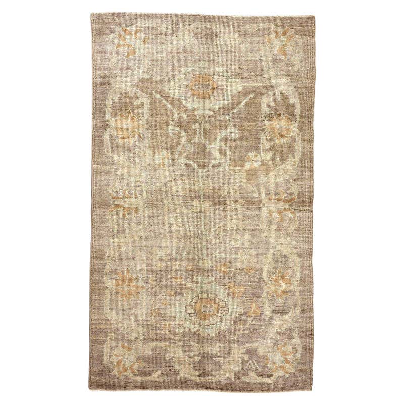 Persian Oushak Small Rug - Wool Brown Ivory Orange Design - 88170 For ...