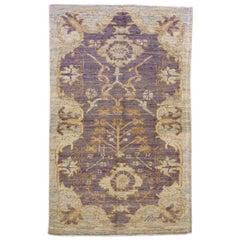 Persischer Oushak Kleiner Teppich - Wolle Elfenbeinfarbenes, lila Reversgelbes Design - 88120