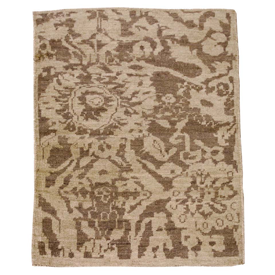 Persian Oushak Small Rug - Wool Brown Ivory Orange Design - 88170 For ...