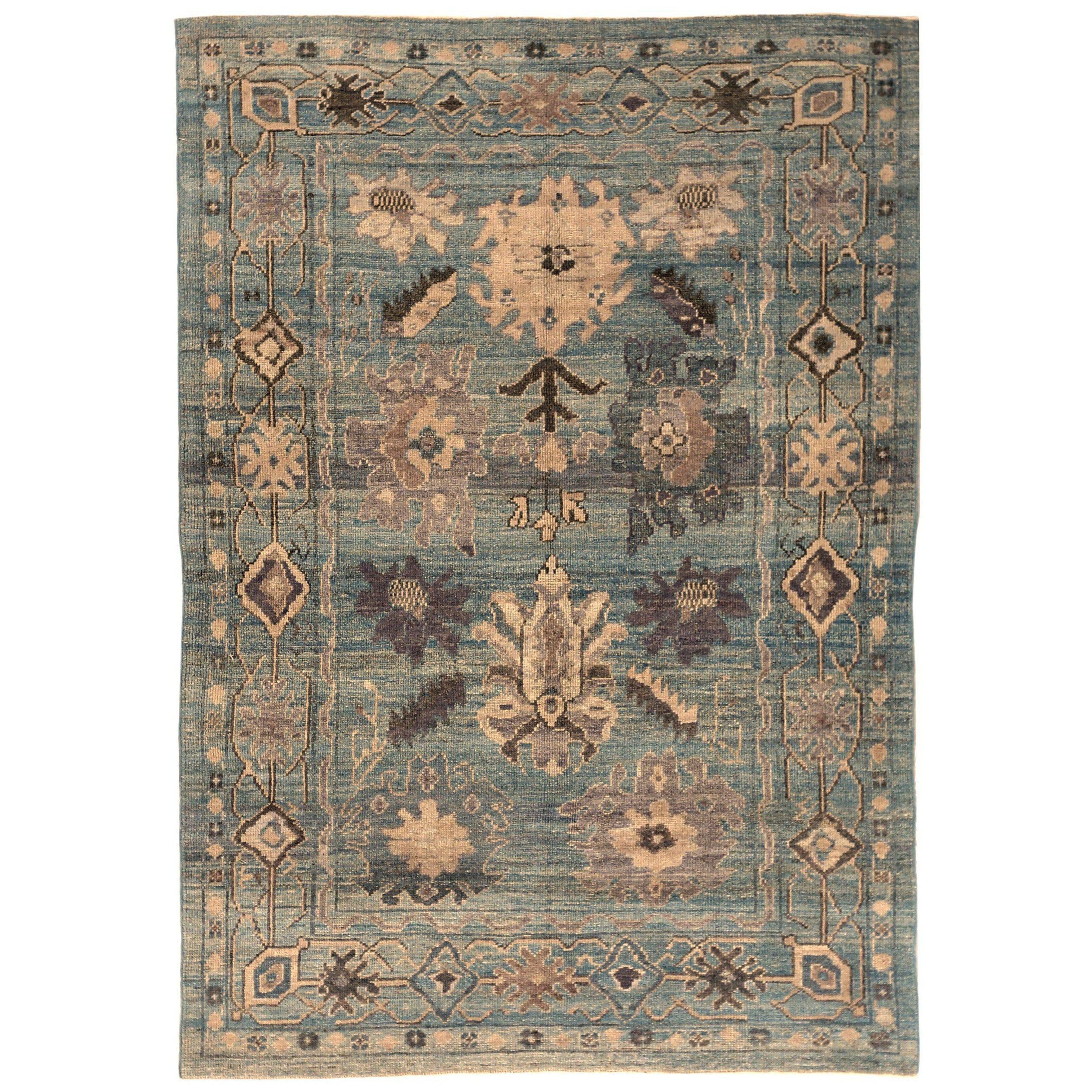 Persischer Oushak Small Teppich - Wolle Blau Braun Elfenbein Design - 88151