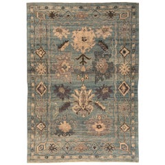Persischer Oushak Small Teppich - Wolle Blau Braun Elfenbein Design - 88151