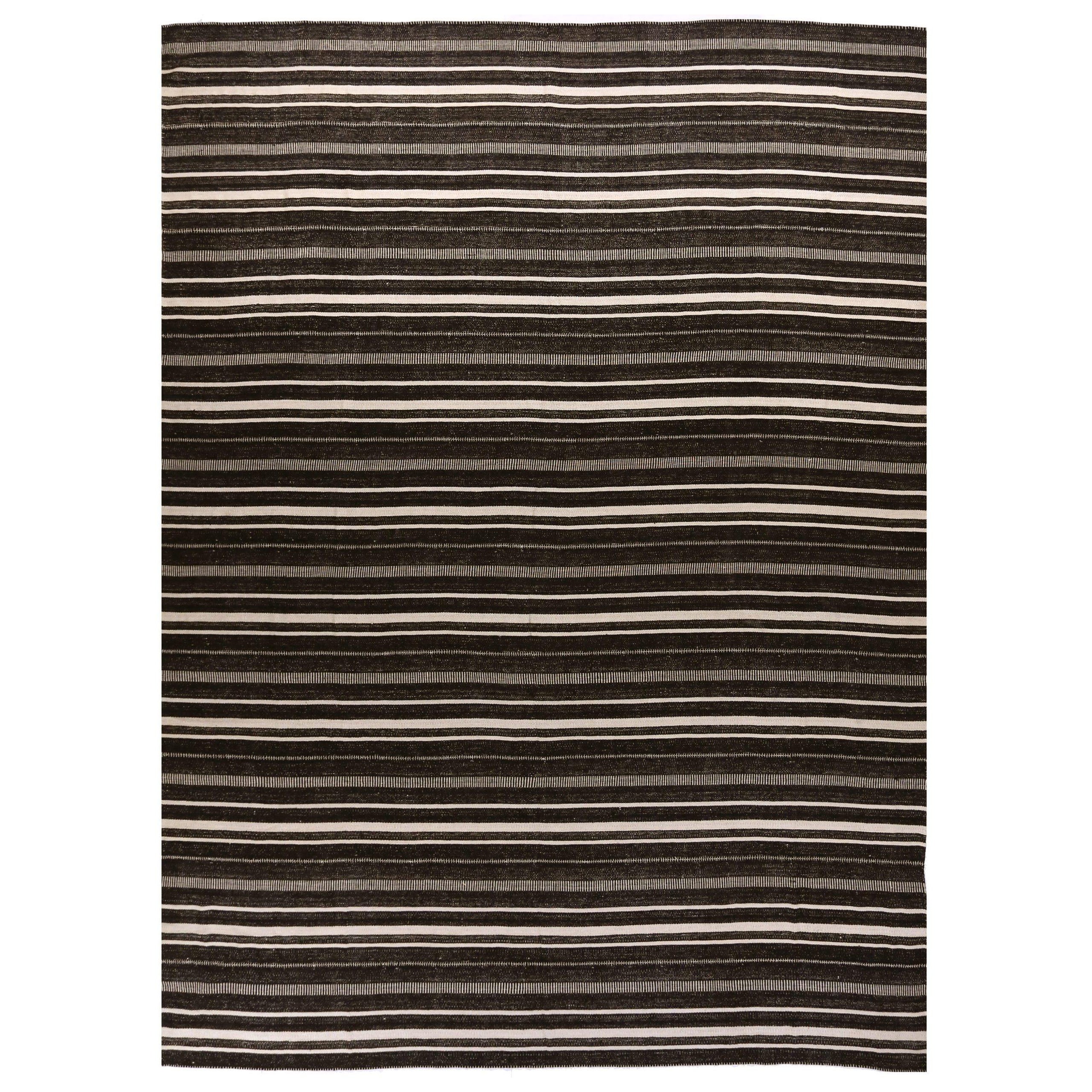 Persischer Kilim Over Size Teppich - Wolle Braun Elfenbein Design - 88209