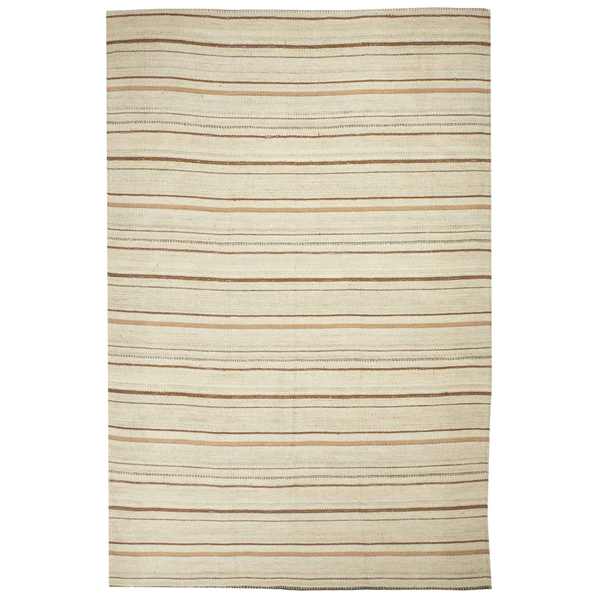 Persian Kilim Small Rug - Wool Brown Ivory Yellow Design - 88227