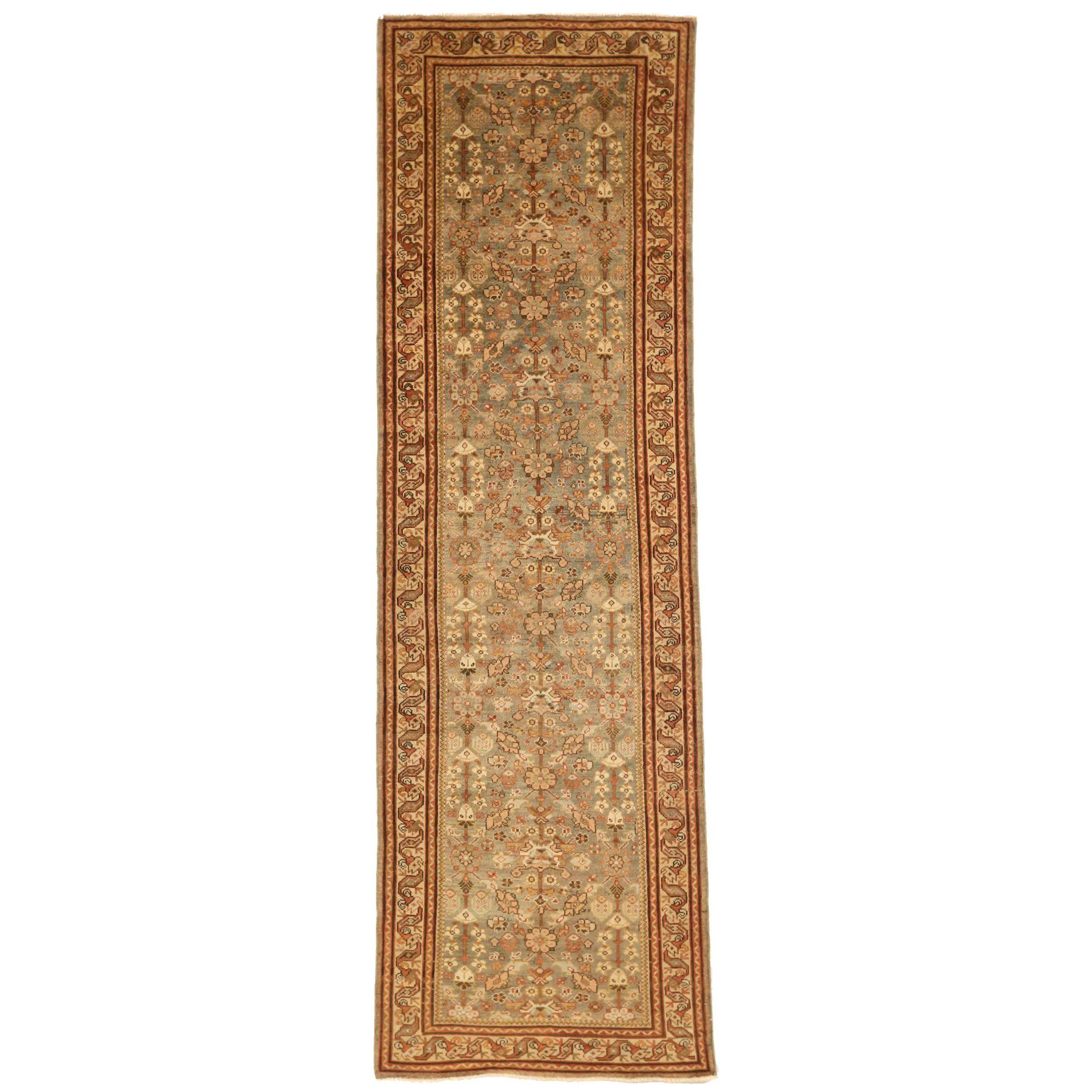 Persischer Mahal Läufer Teppich - Wolle Braun Grau Elfenbein Rot Design - 75946