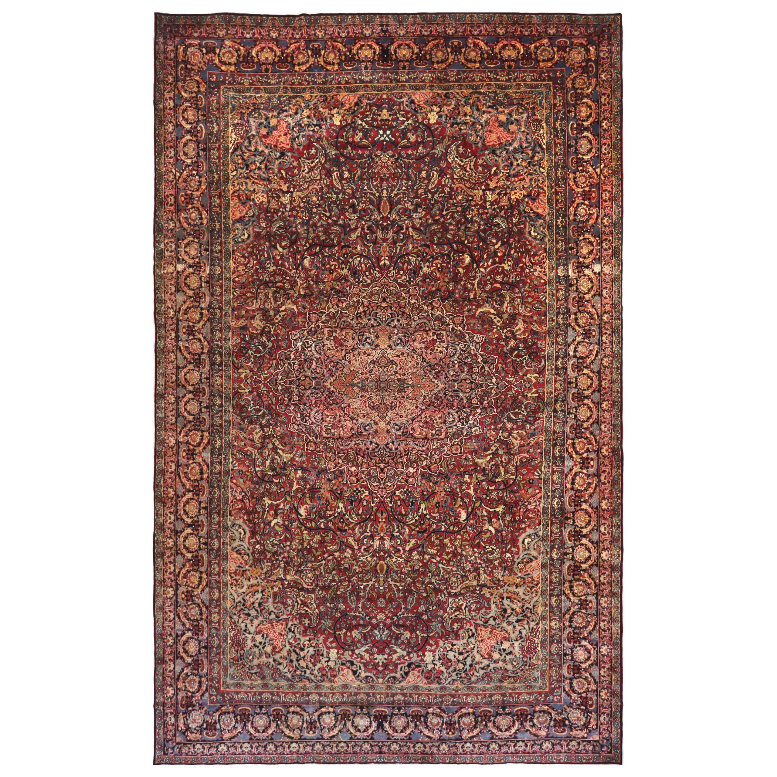 Alfombra Persa Isfahan - Diseño Lana Azul Marfil Rojo - 88001