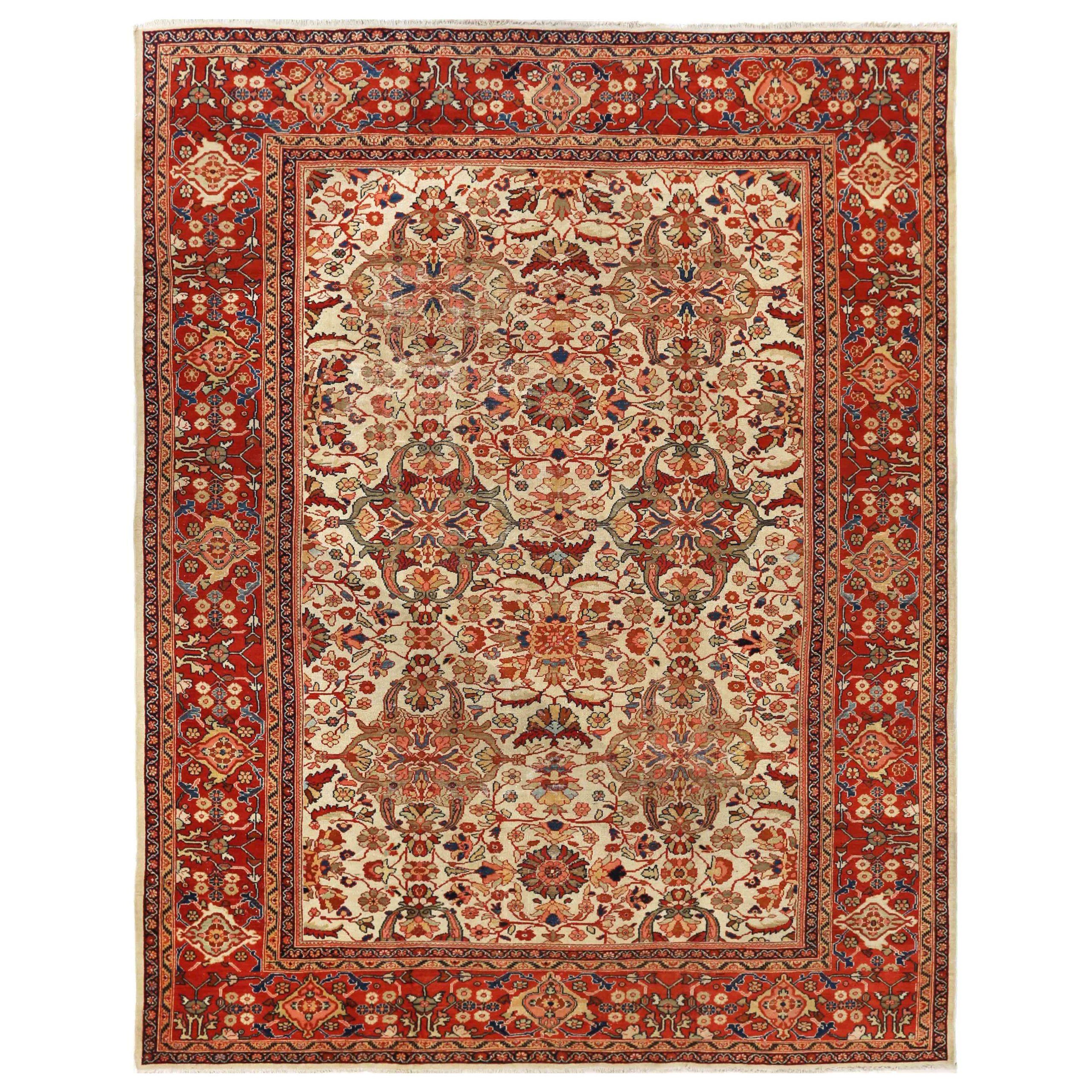 Persische Sultanabad-Teppiche aus Wolle – elfenbein-rotes Design – 88003