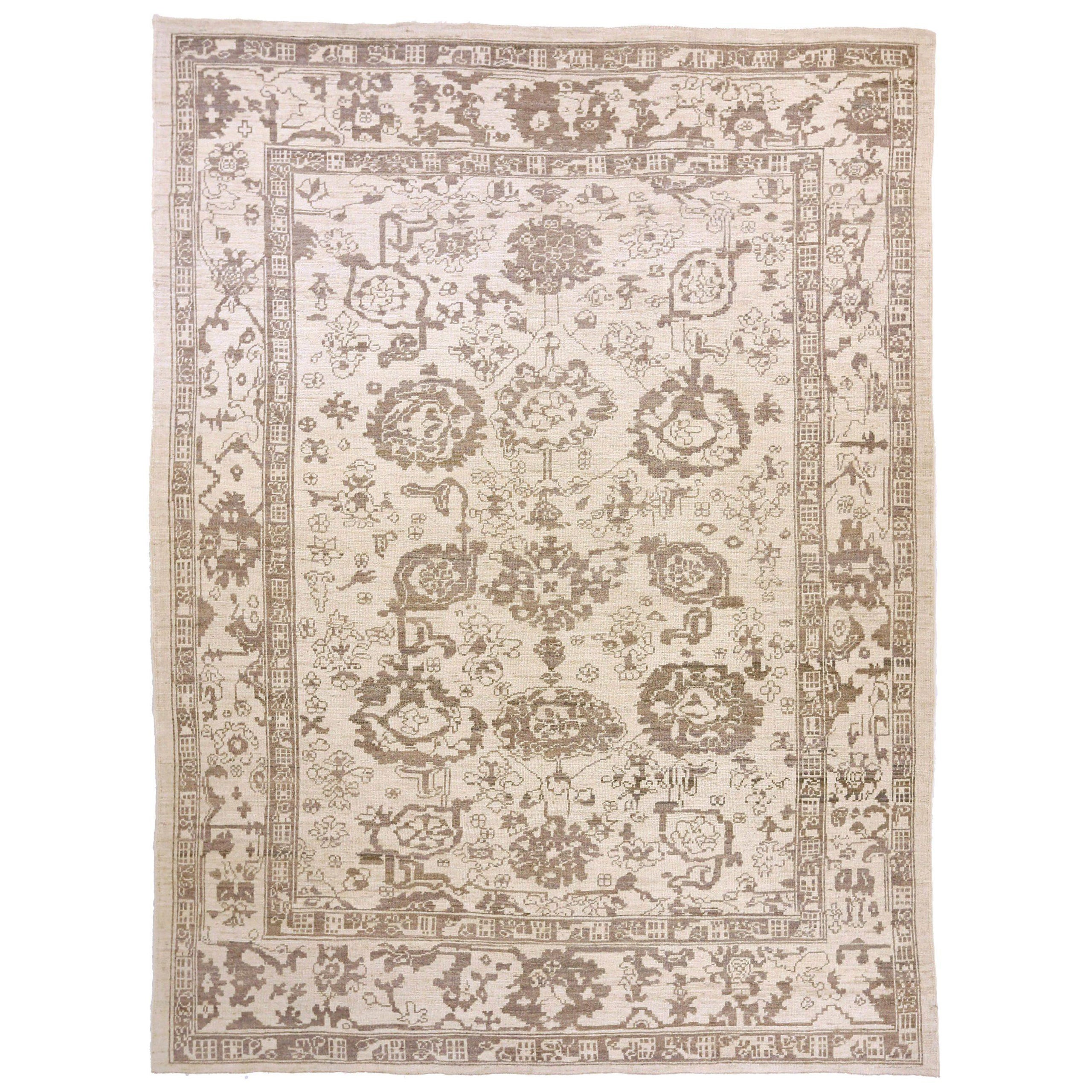 Tappeti persiani Oushak - Disegno in lana marrone avorio - 88178