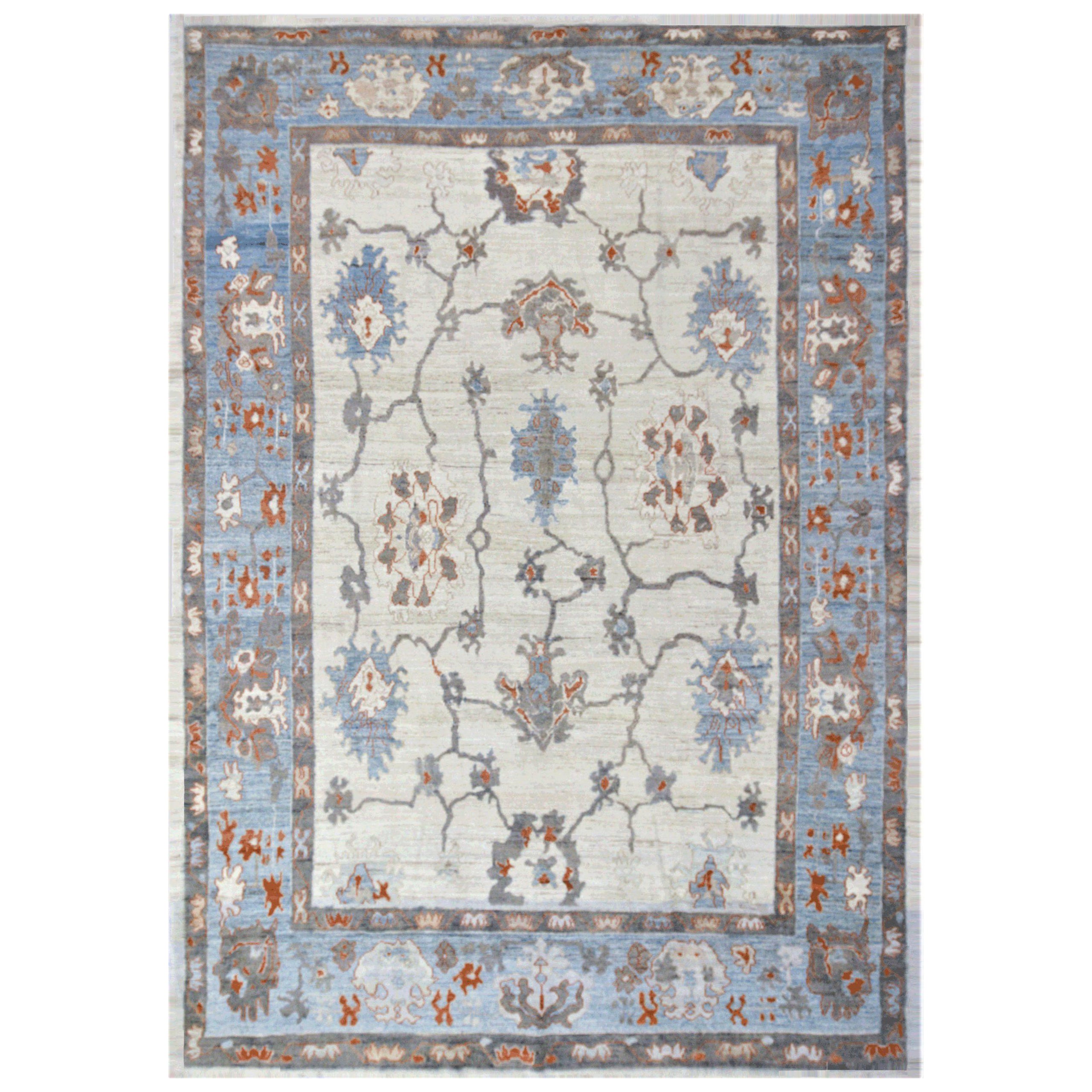 Persische Oushak-Teppiche - Wolle Blau Elfenbein Rot Design - 88181