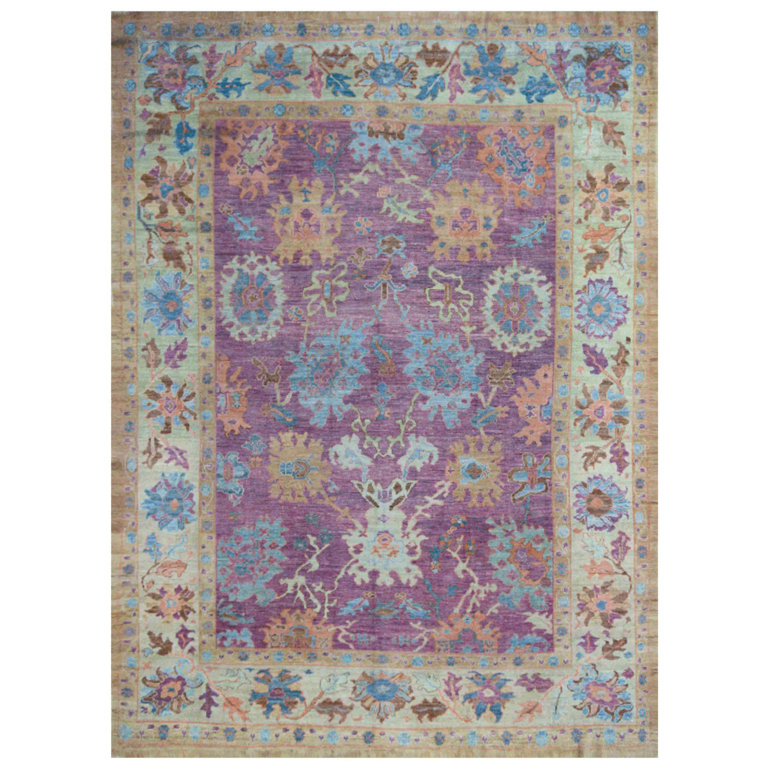 Persische Oushak-Teppiche aus Wolle in Blau und Rosa mit Reversdesign - 88187