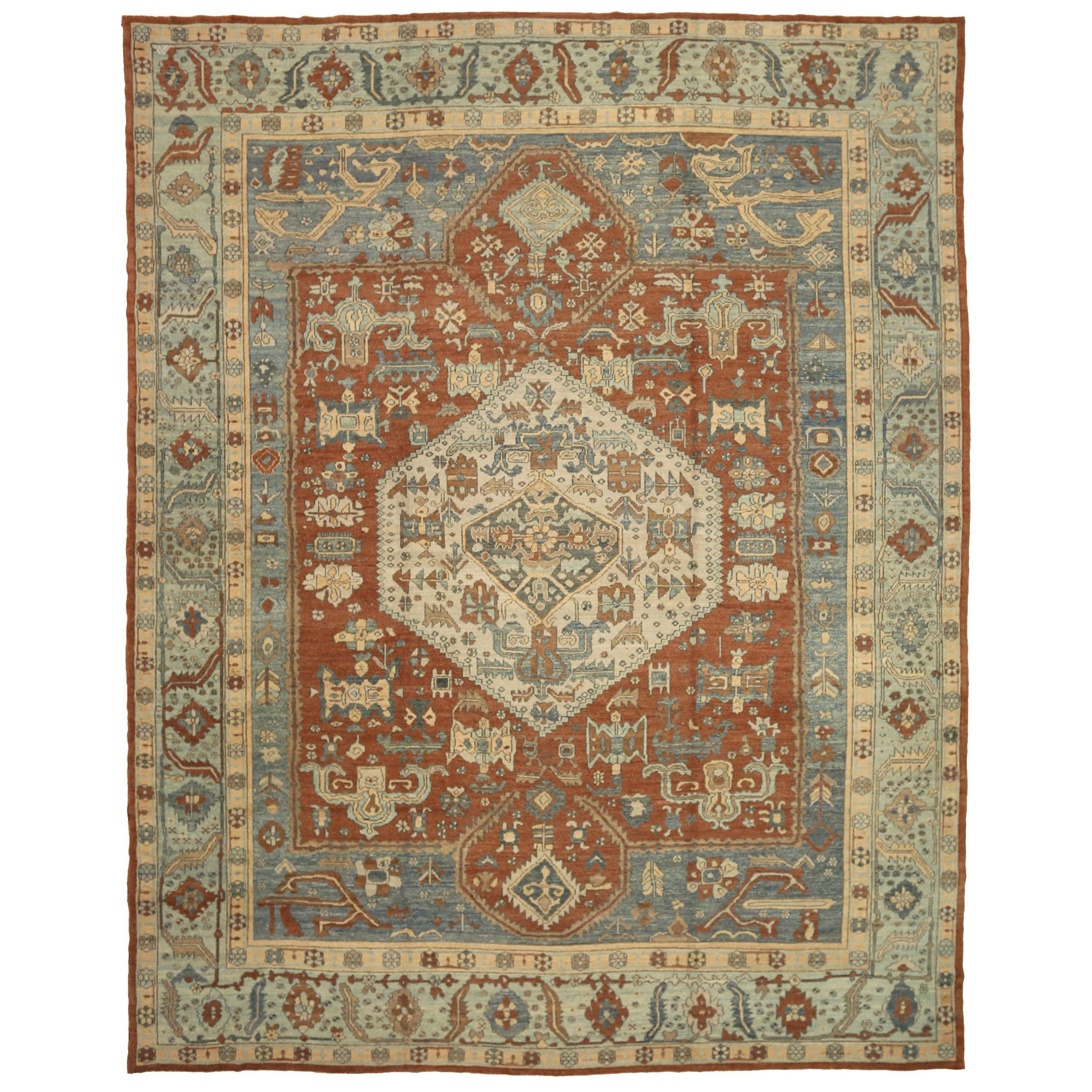 Afghanistan Oushak Over Size Teppich - Wolle Blau Elfenbein Rot Design - 88369