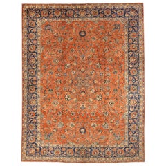 Tapis de Tabriz en laine ivoire bleu marine bleu rose motif persan - 76036