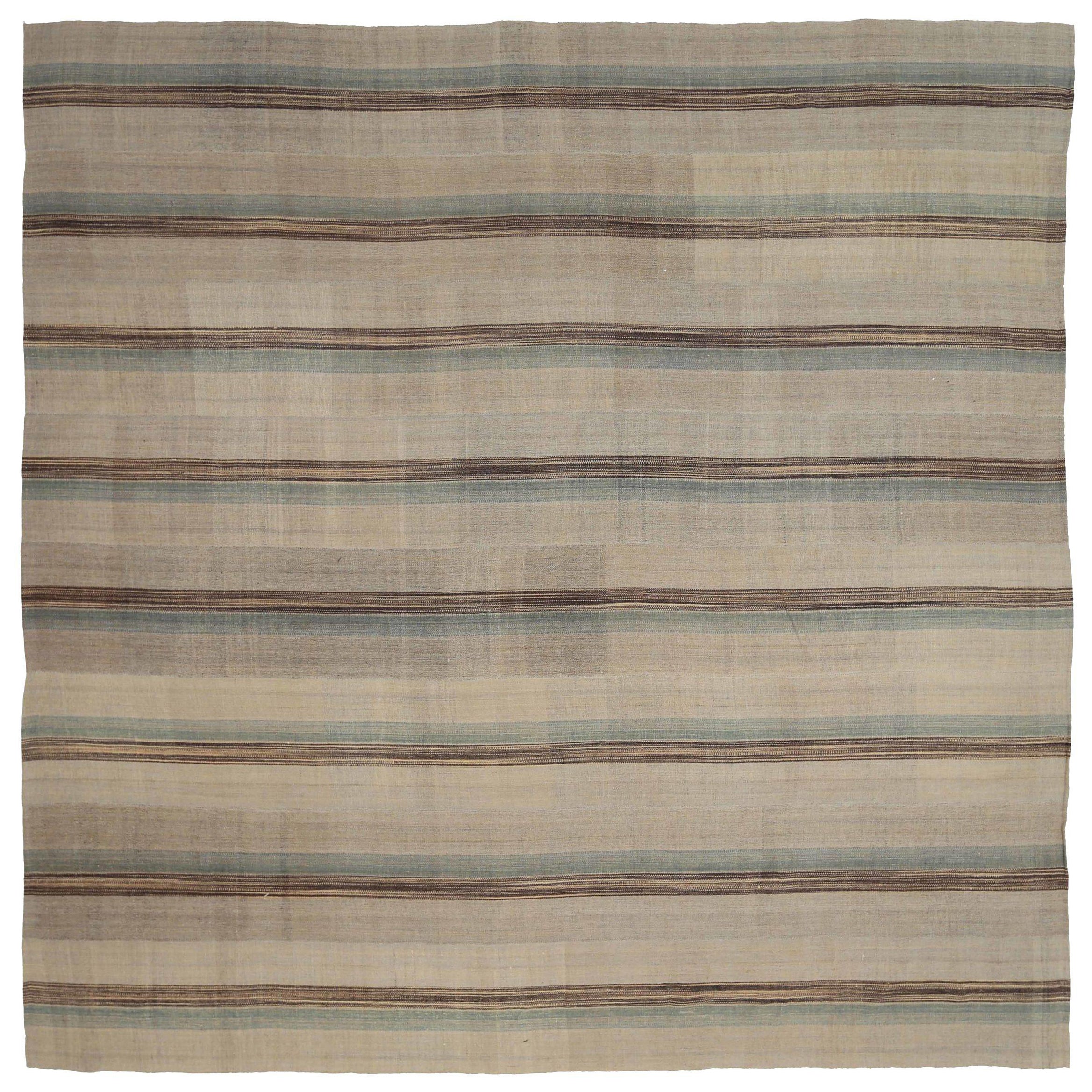 Tappeti persiani Kilim quadrati - Design in lana blu marrone avorio - 88388