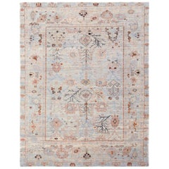 Persischer Oushak Over Size Teppich - Wolle Blau Elfenbein Rosa Design - 88065