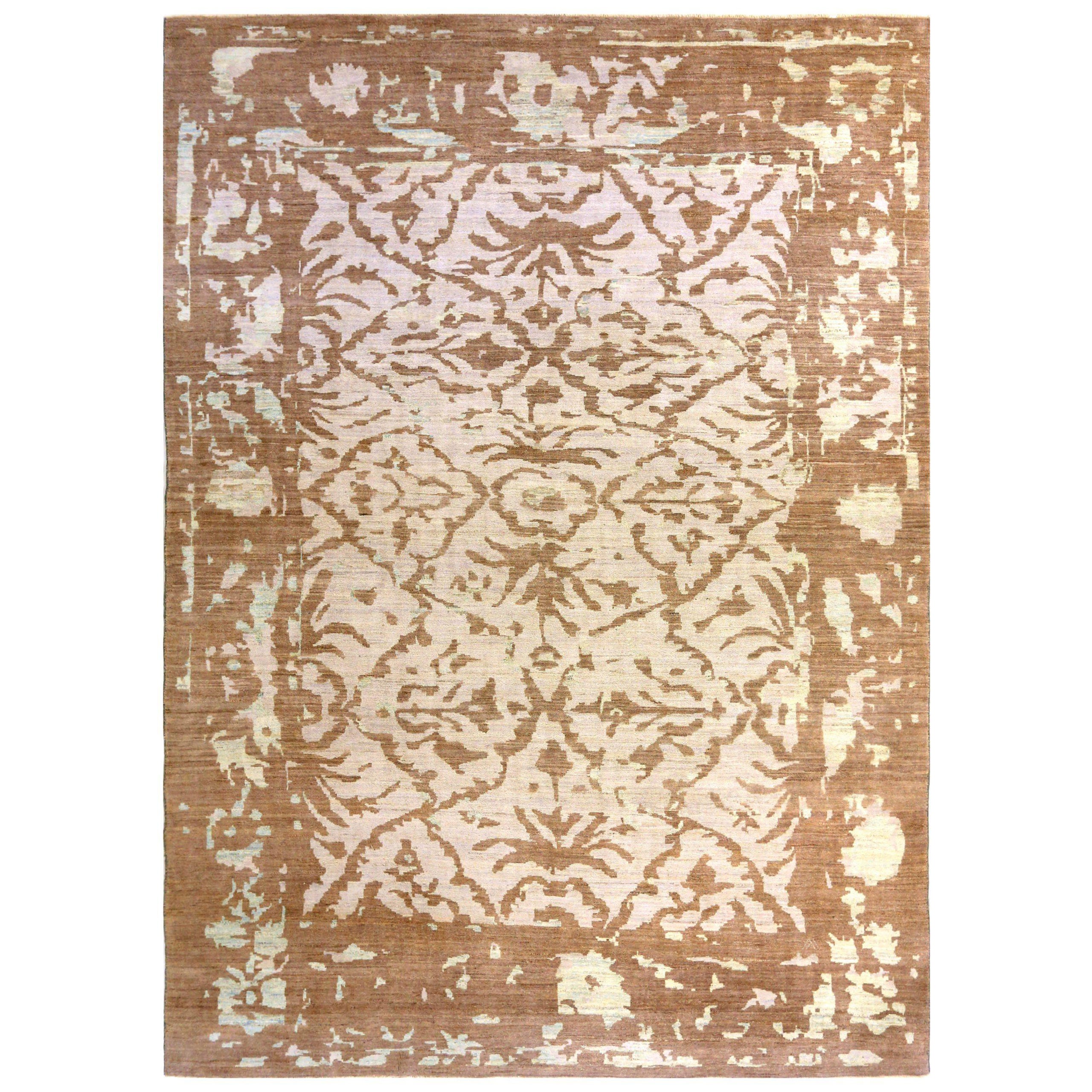 Tappeti persiani Oushak - Disegno in lana marrone avorio - 88072 in vendita