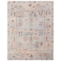 Persische Oushak-Teppiche - Wolle Elfenbein Hellblau Rosa Design - 88075