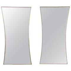 Pair of Mid-Century Modern Hourglass Shape Mirrors in Anodized Aluminium Frames