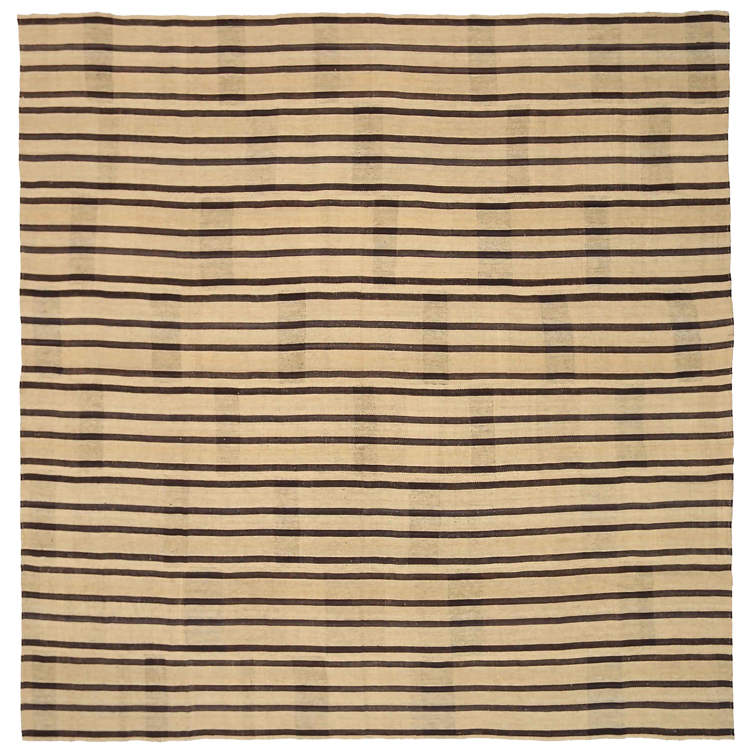 Tappeti persiani Kilim quadrati - Disegno in lana marrone avorio - 88398