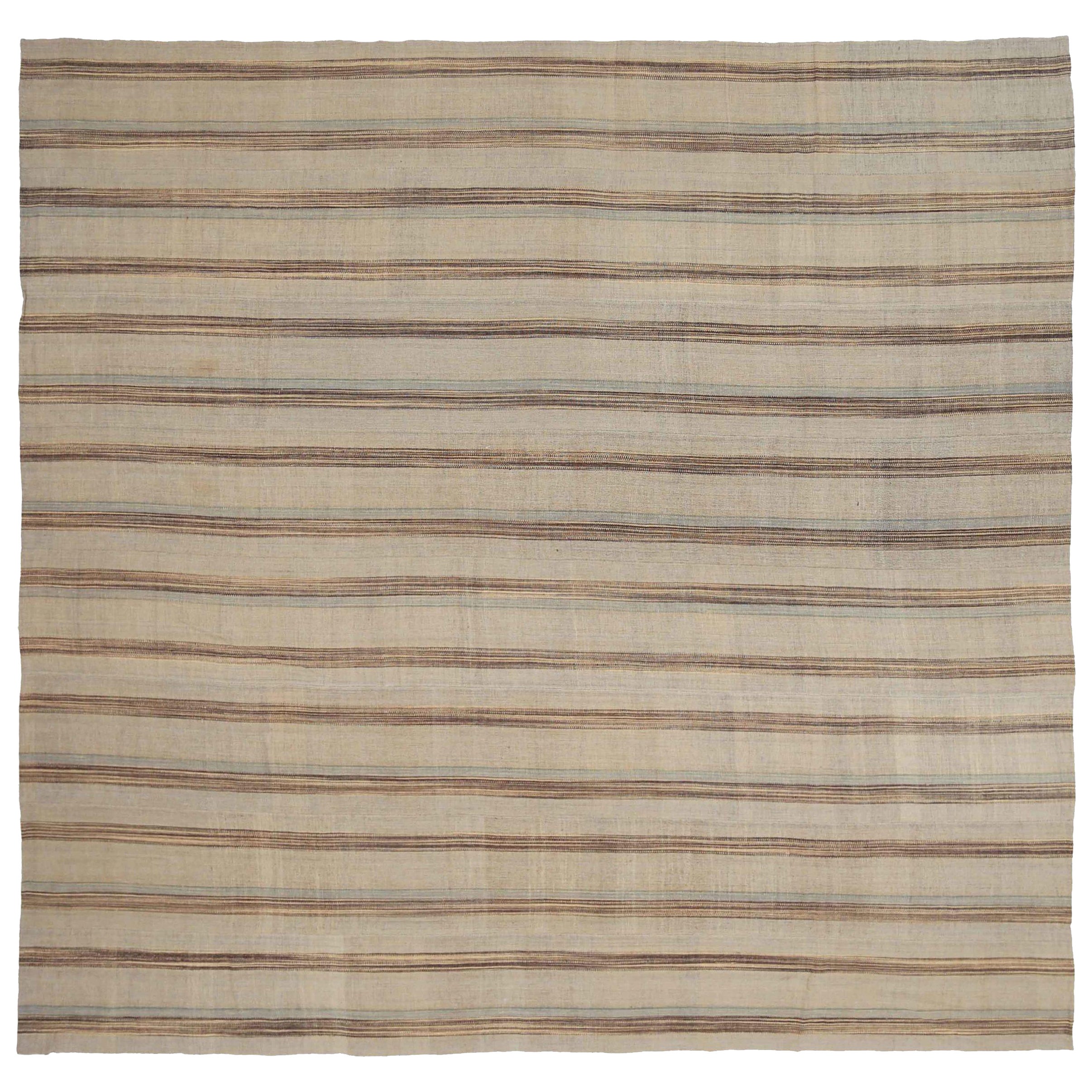 Tappeti persiani Kilim quadrati - Disegno in lana marrone grigio avorio - 88402