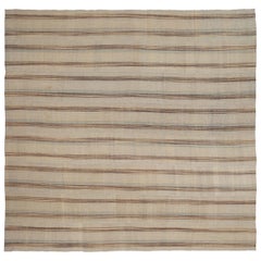 Persian Kilim Square Area Rugs - Wool Brown Gray Ivory Design - 88402