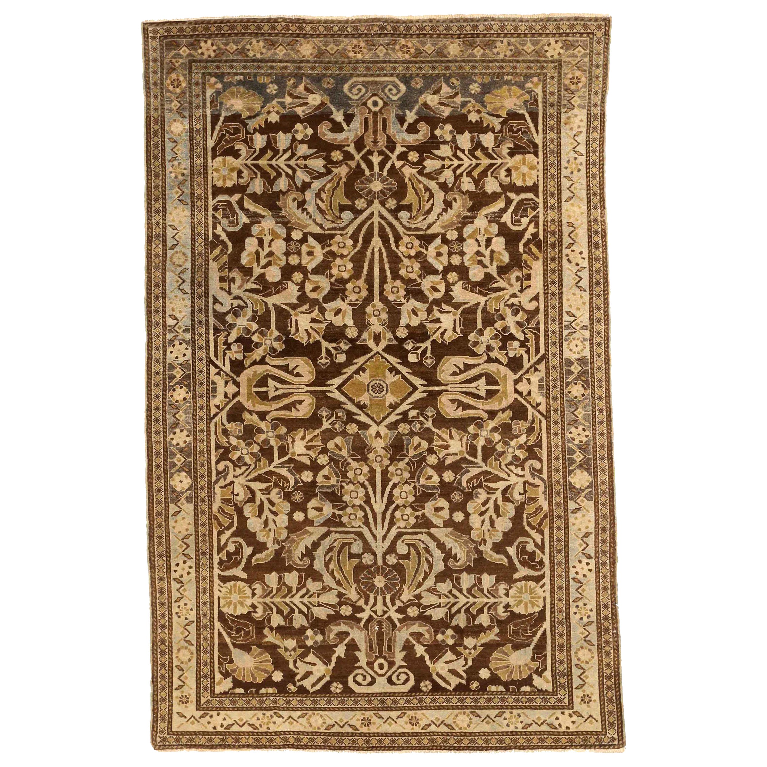 Persischer Malayer Kleiner Teppich - Wolle Braun Grün Elfenbein Design - 75911