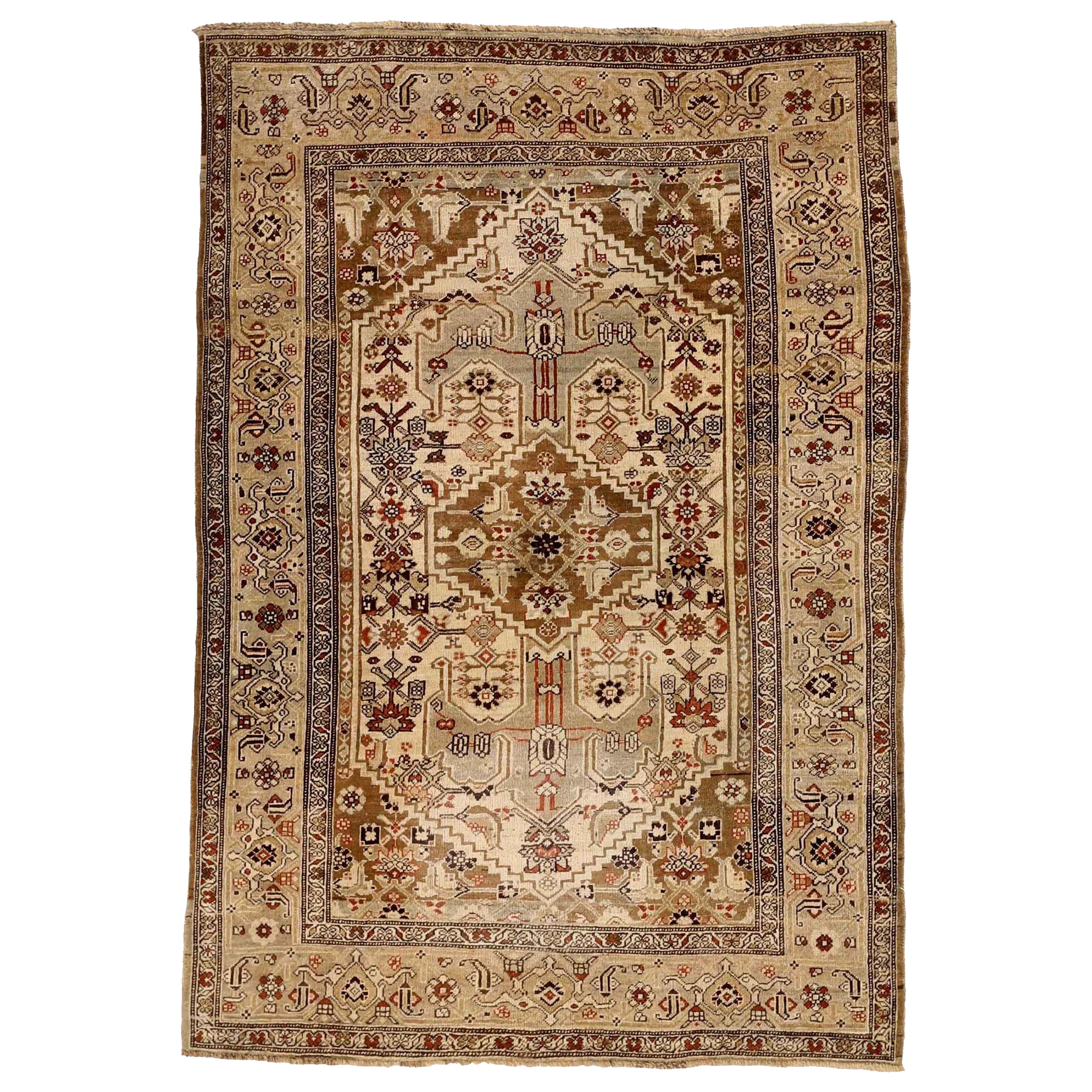 Tapis persan Bijar Small - Laine Brown Ivory Red Design - 75915