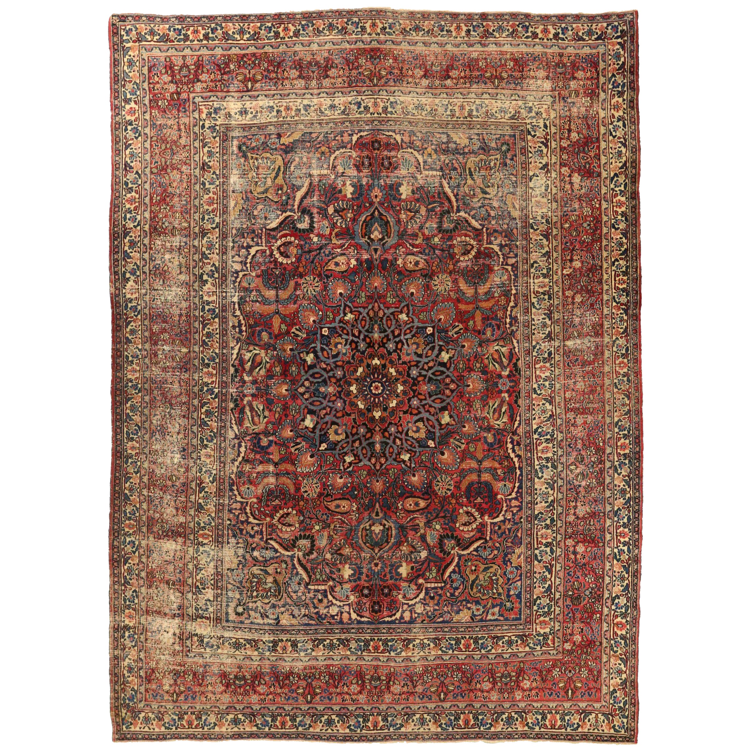 Persian Mashad Area Rugs - Wool Blue Ivory Red Design - 76009