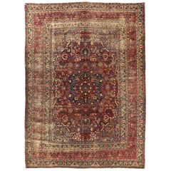 Persian Mashad Area Rugs - Wool Blue Ivory Red Design - 76009