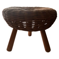 1950s attributed to Tony Paul Woven Stool with threaded wooden removable legs
