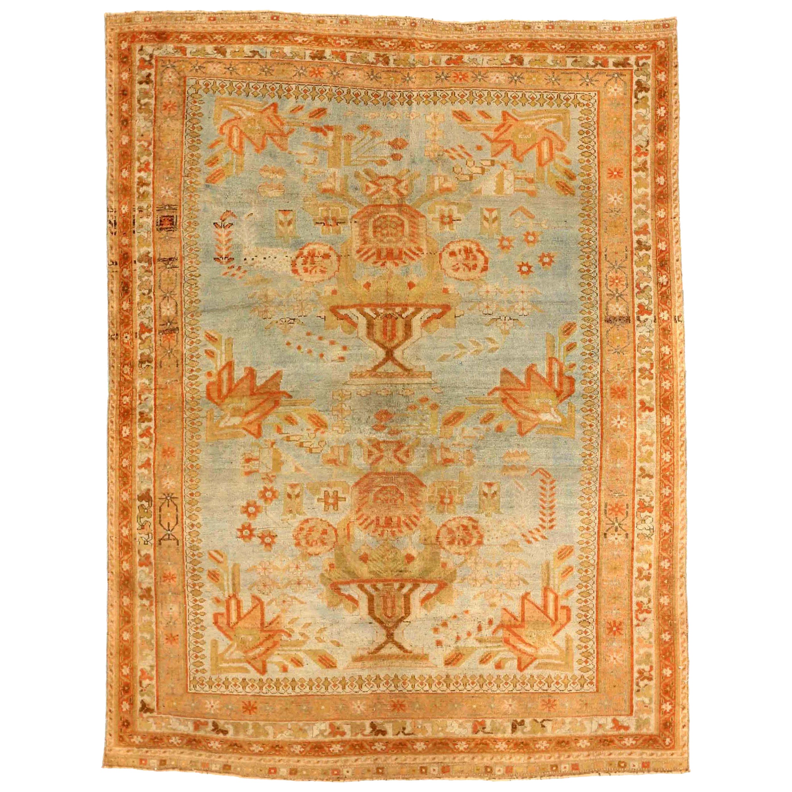 Persischer Sirjan Kleiner Teppich - Wolle Blau Orange Rot Design - 75966