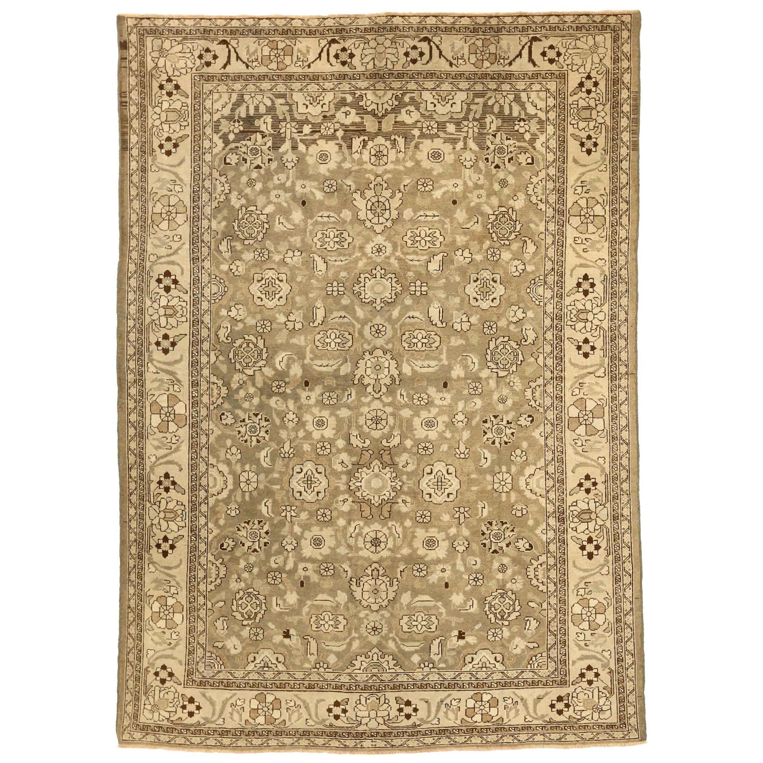 Tapis persans Malayer - motif en laine ivoire taupe - 76011