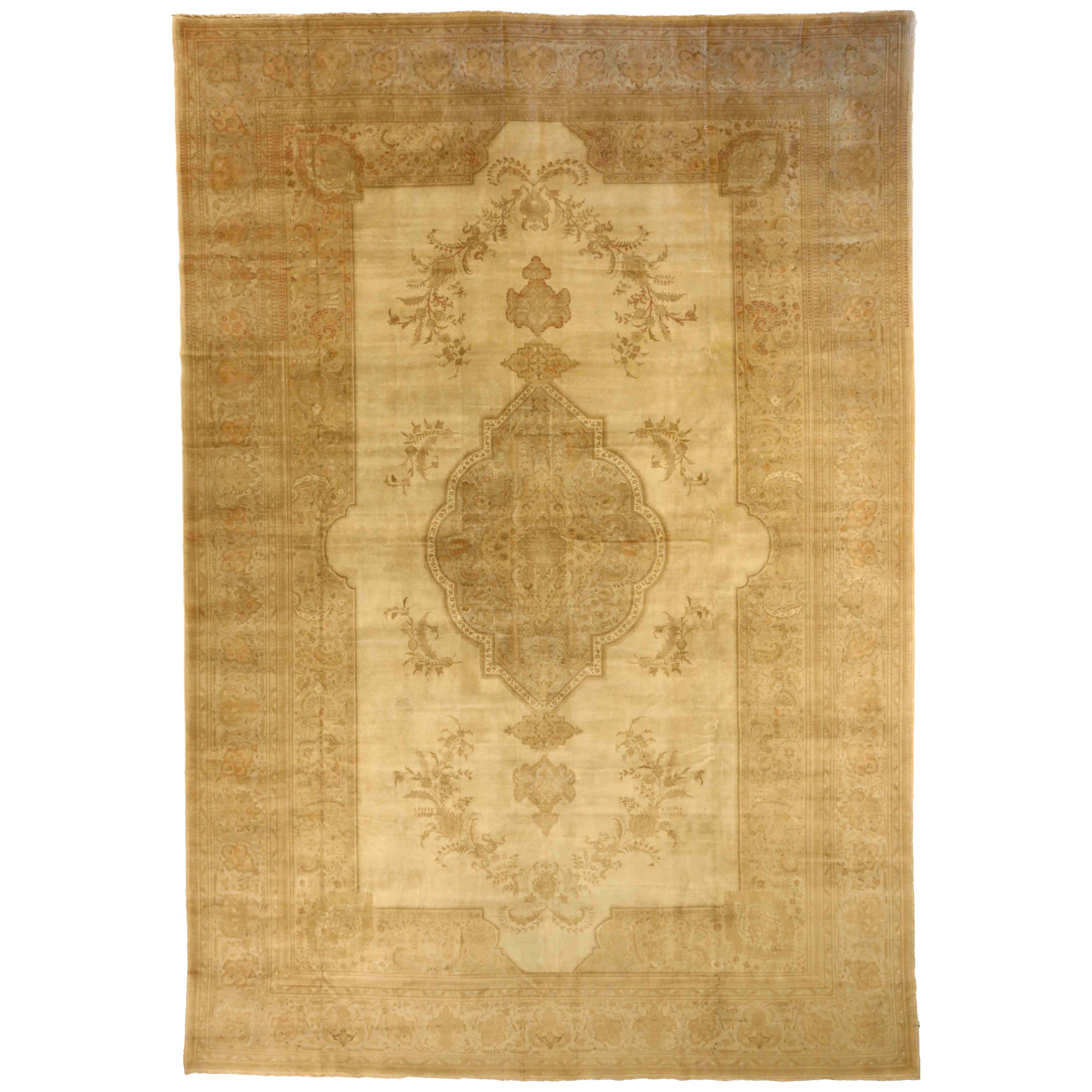 Tapis persan Tabriz Over Size - Laine ivoire jaune ivoire motif - 76012