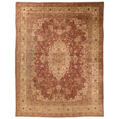 Tapis persans Mashad - Laine ivoire rouge motif - 76017
