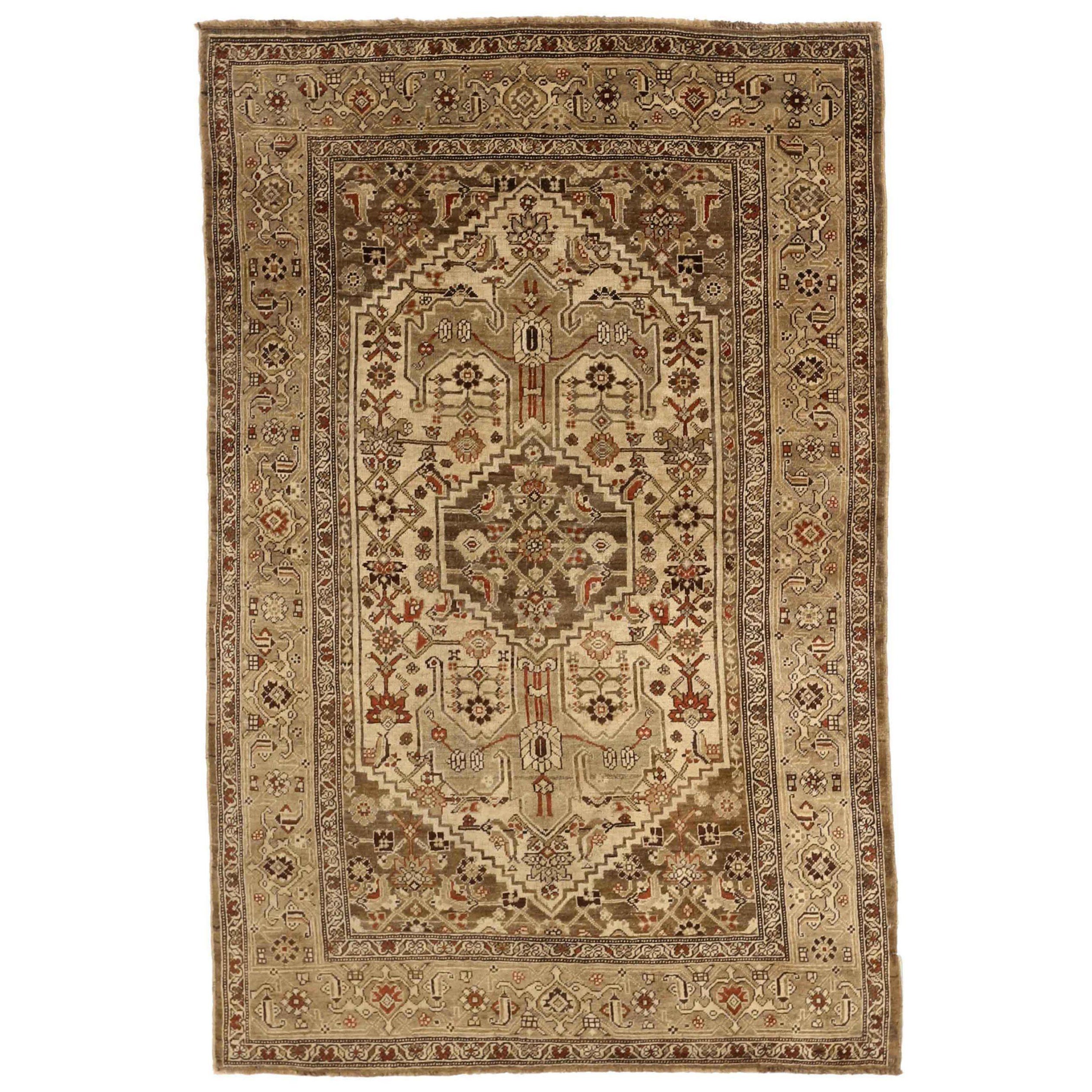 Persischer Bijar Small Teppich - Wolle Braun Elfenbein Rot Taupe Design - 75917
