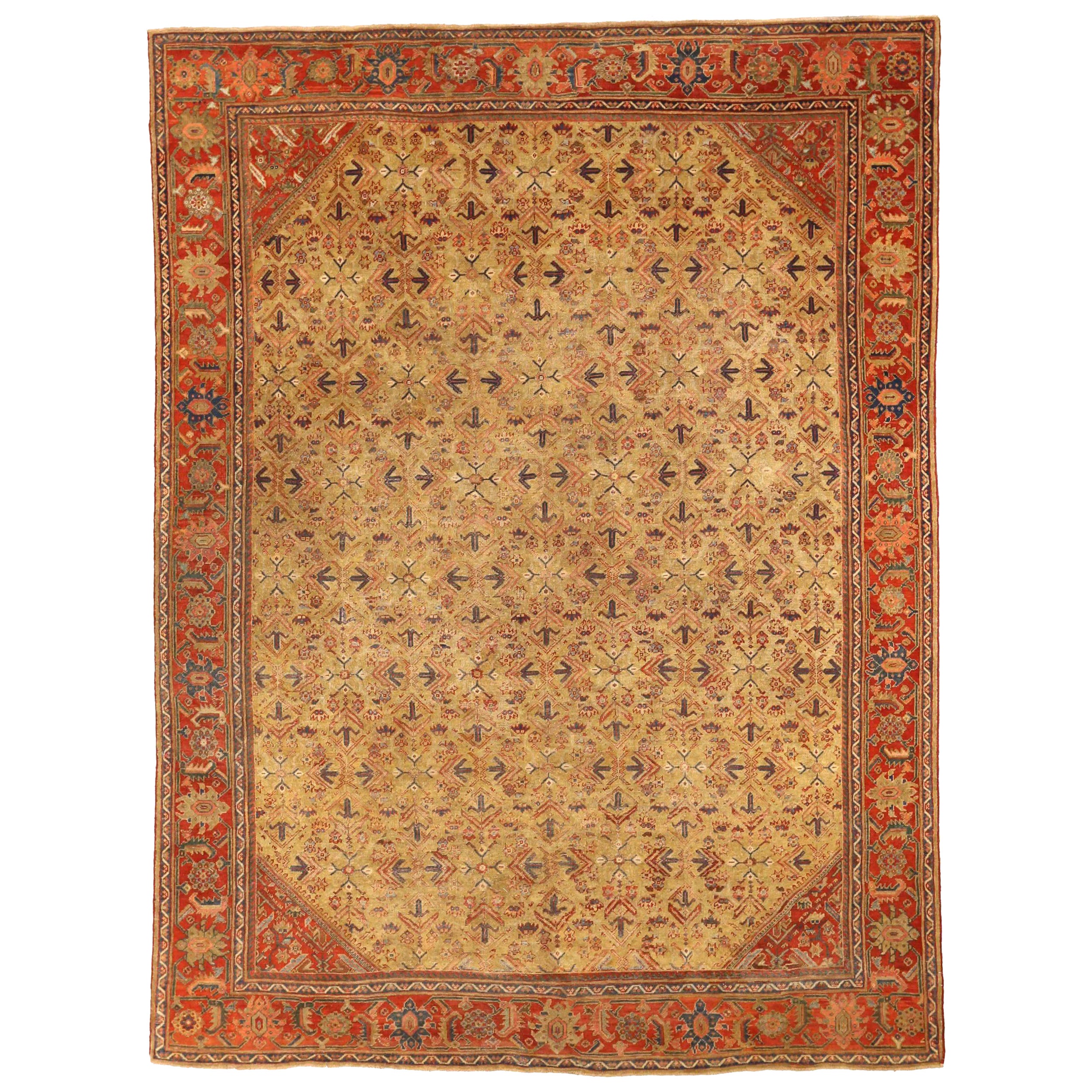 Tapis persans Mahal - Design en laine rouge jaune - 76040