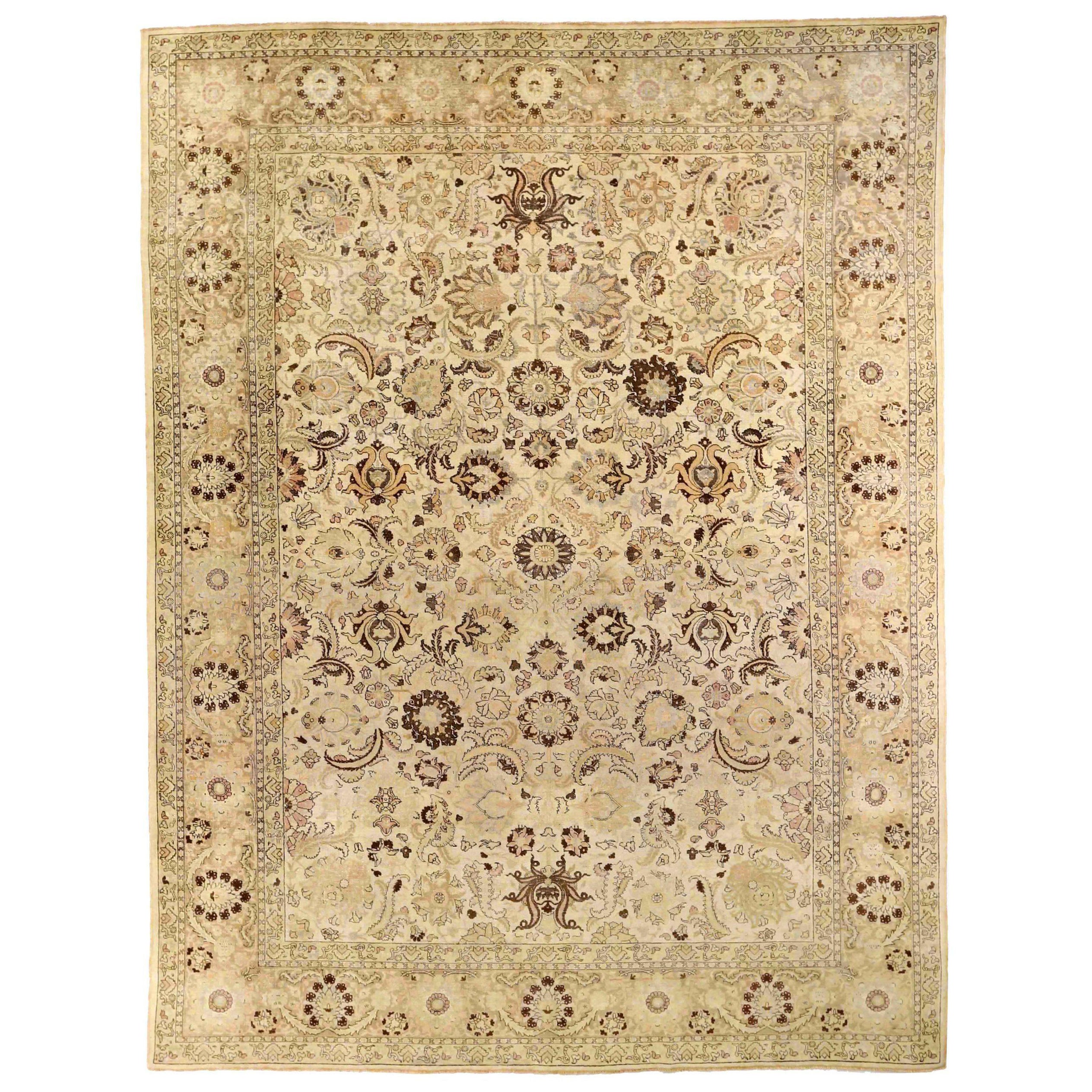 Tapis Persan Tabriz - Laine Brown Ivory Yellow Design - 76043