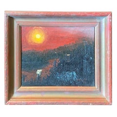 Gerahmtes Original-Ölgemälde „Der Fluss Styx mit leuchtender Sonne“, Mid-Century Modern