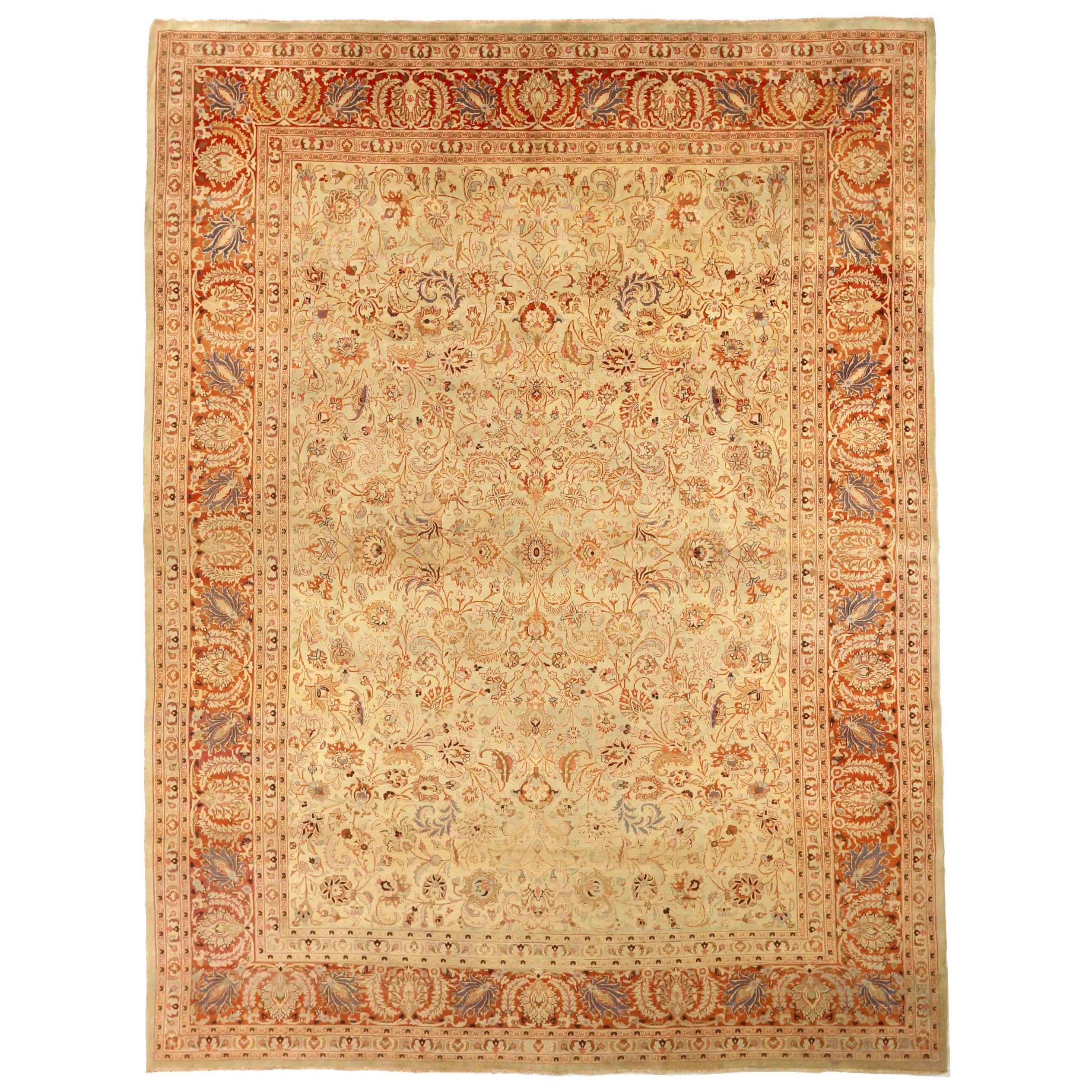 Persische Mashad Teppiche - Wolle Elfenbein Rot Gelb Design - 76045