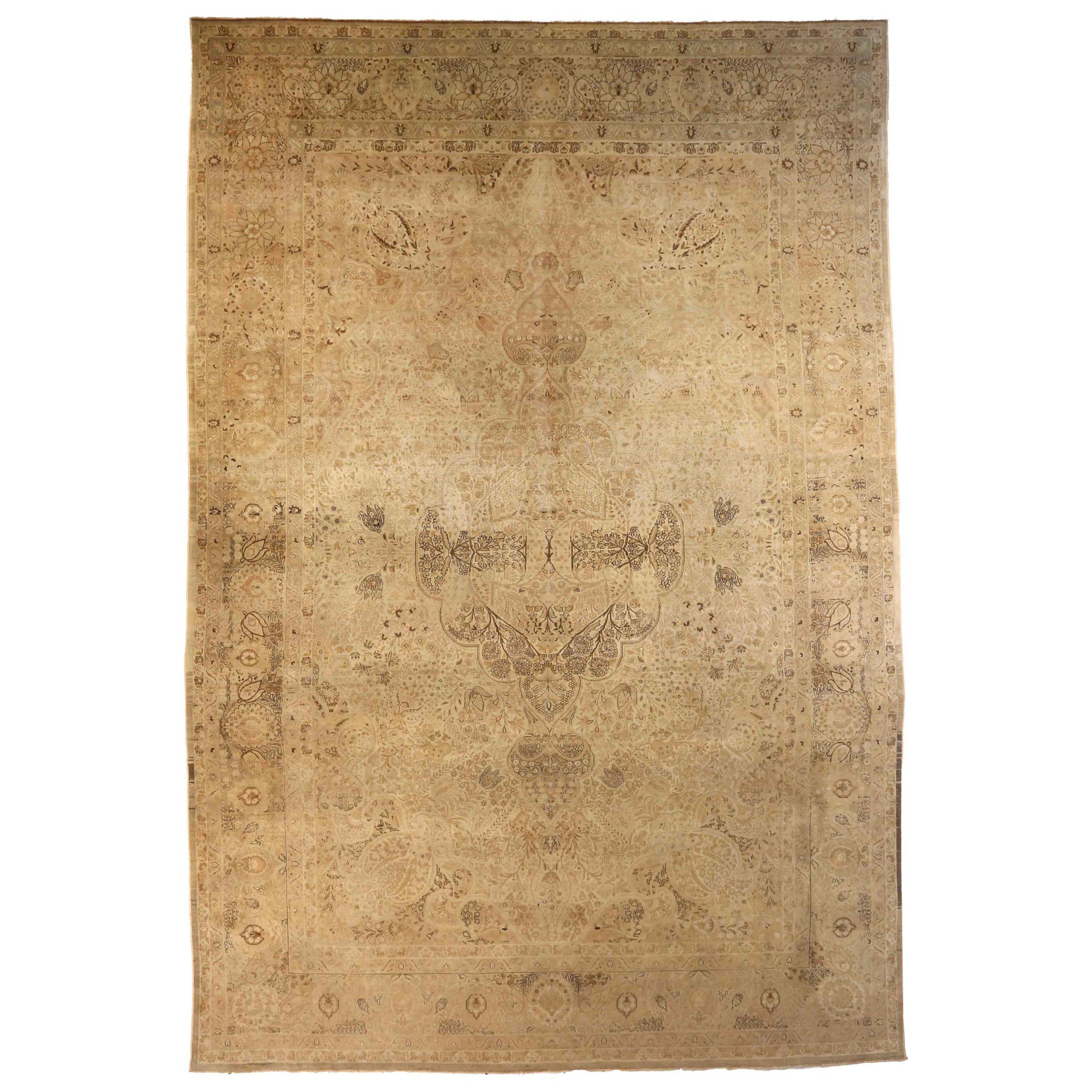 Persian Tabriz Over Size Rug - Wool Brown Ivory Taupe Design - 76055