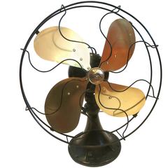 1940s Antique Large Ocillator Fan by Emerson Solid Polished Brass Blades