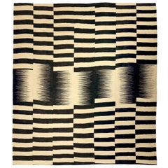 Afghanistan Kilim Over Size Rug - Wool Black Ivory Design - 88695