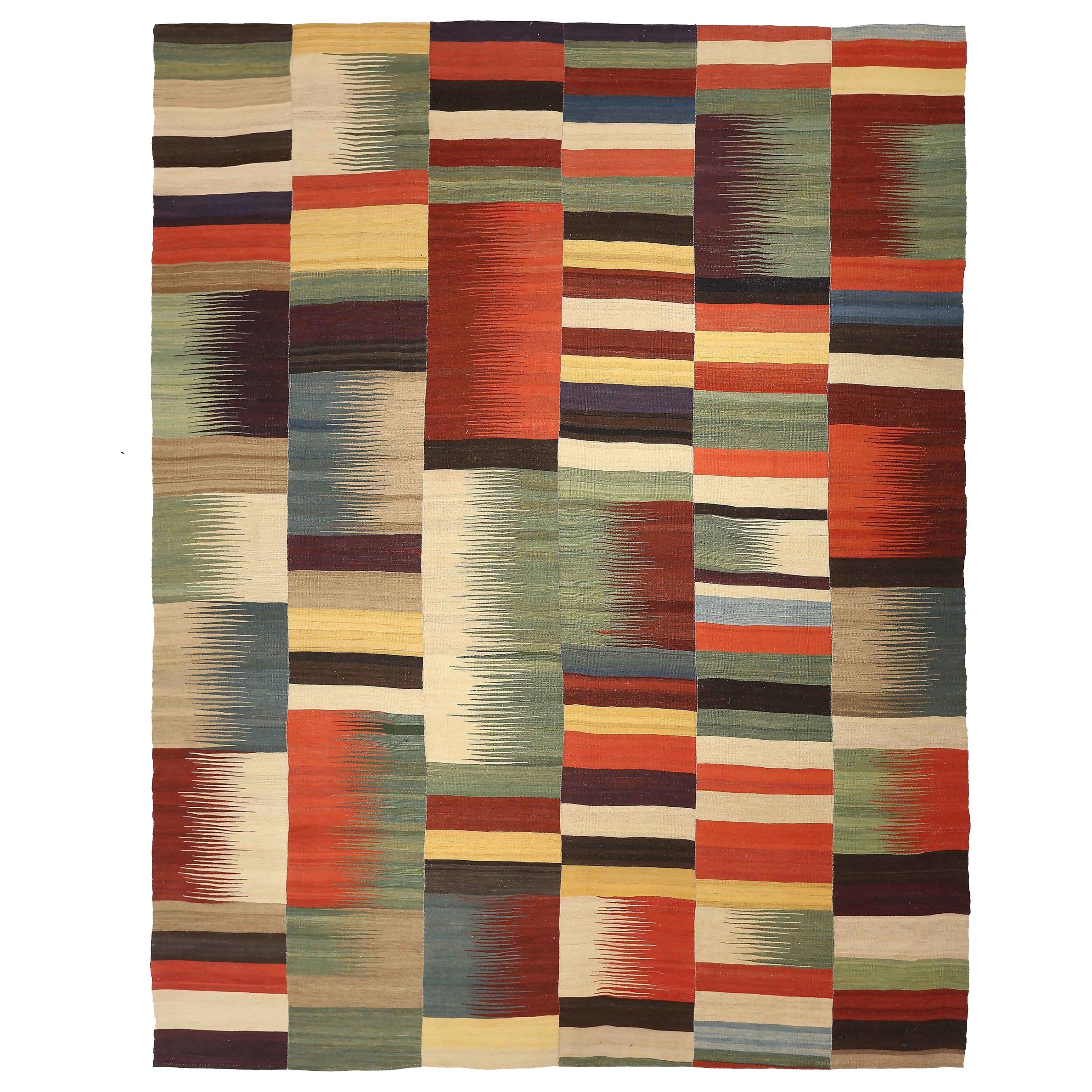 Tapis Kilim d'Afghanistan - Design vert laine ivoire rouge - 88714