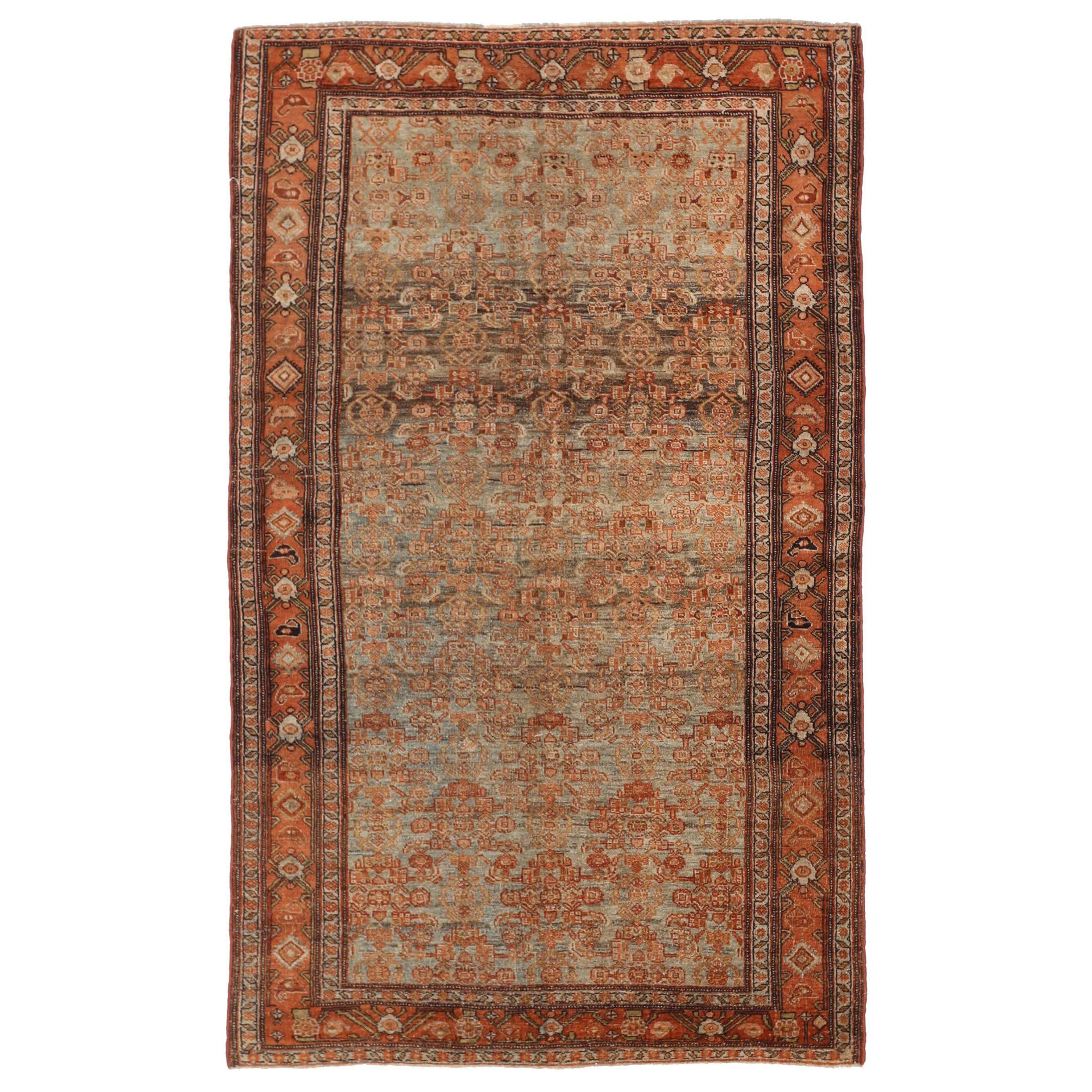 Persischer Bijar Small Teppich - Wolle Blau Braun Rot Design - 88777