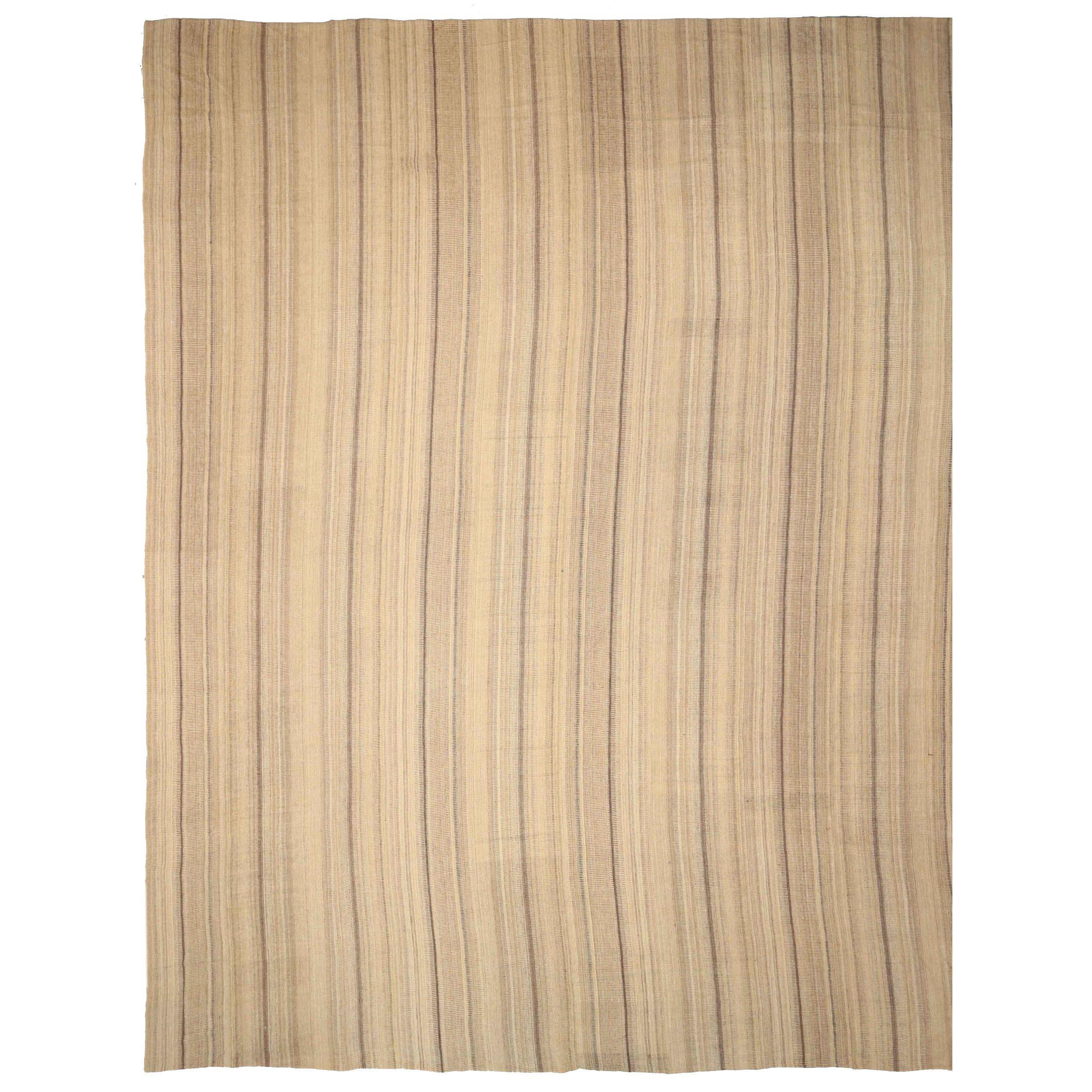Persischer Kilim Over Size Teppich - Wolle Braun Elfenbein Design - 88679