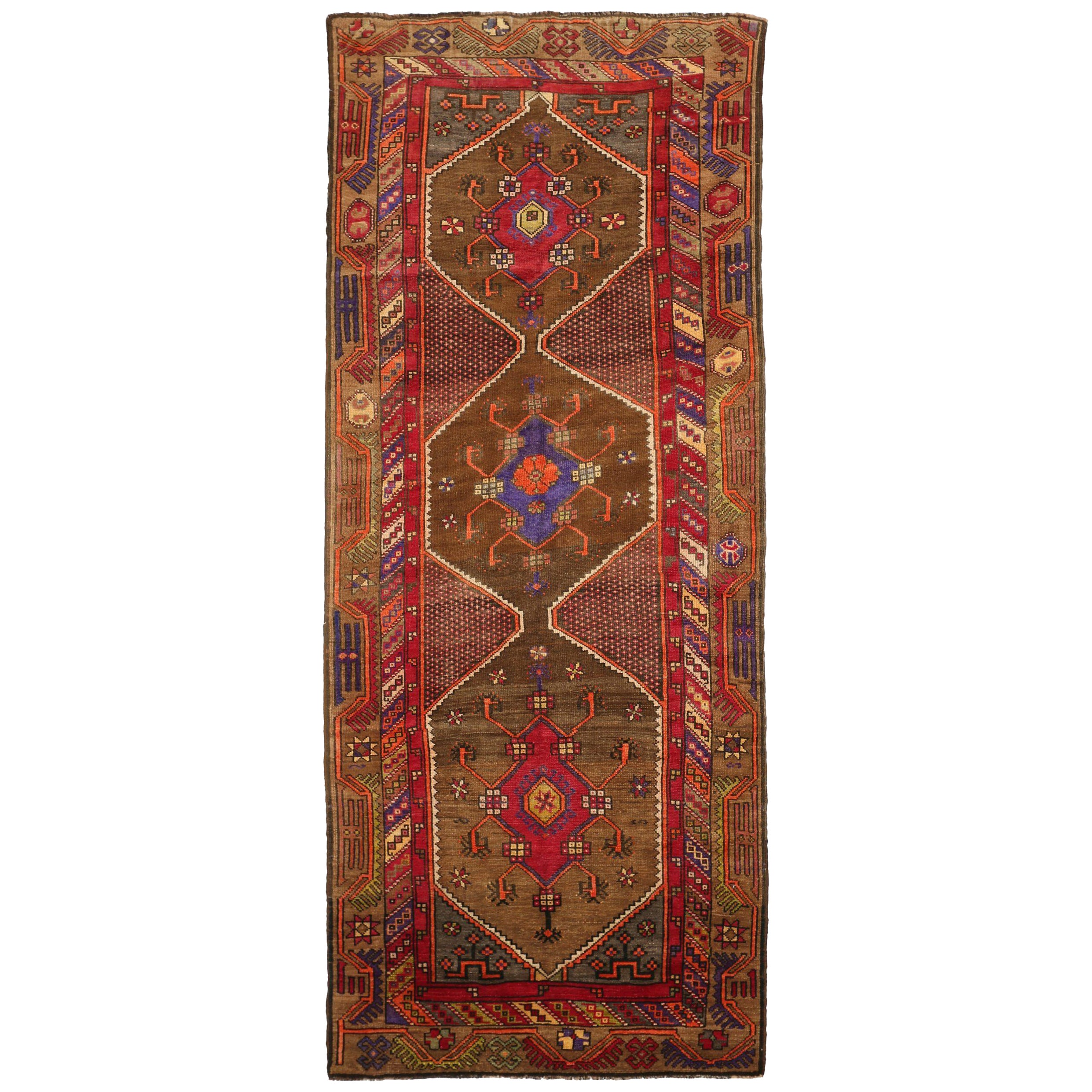 Persische Kurdische Teppiche - Wolle Blau Braun Rot Design - 88786