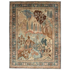 Persian Tabriz Area Rugs - Wool Blue Brown Ivory Design - 88791