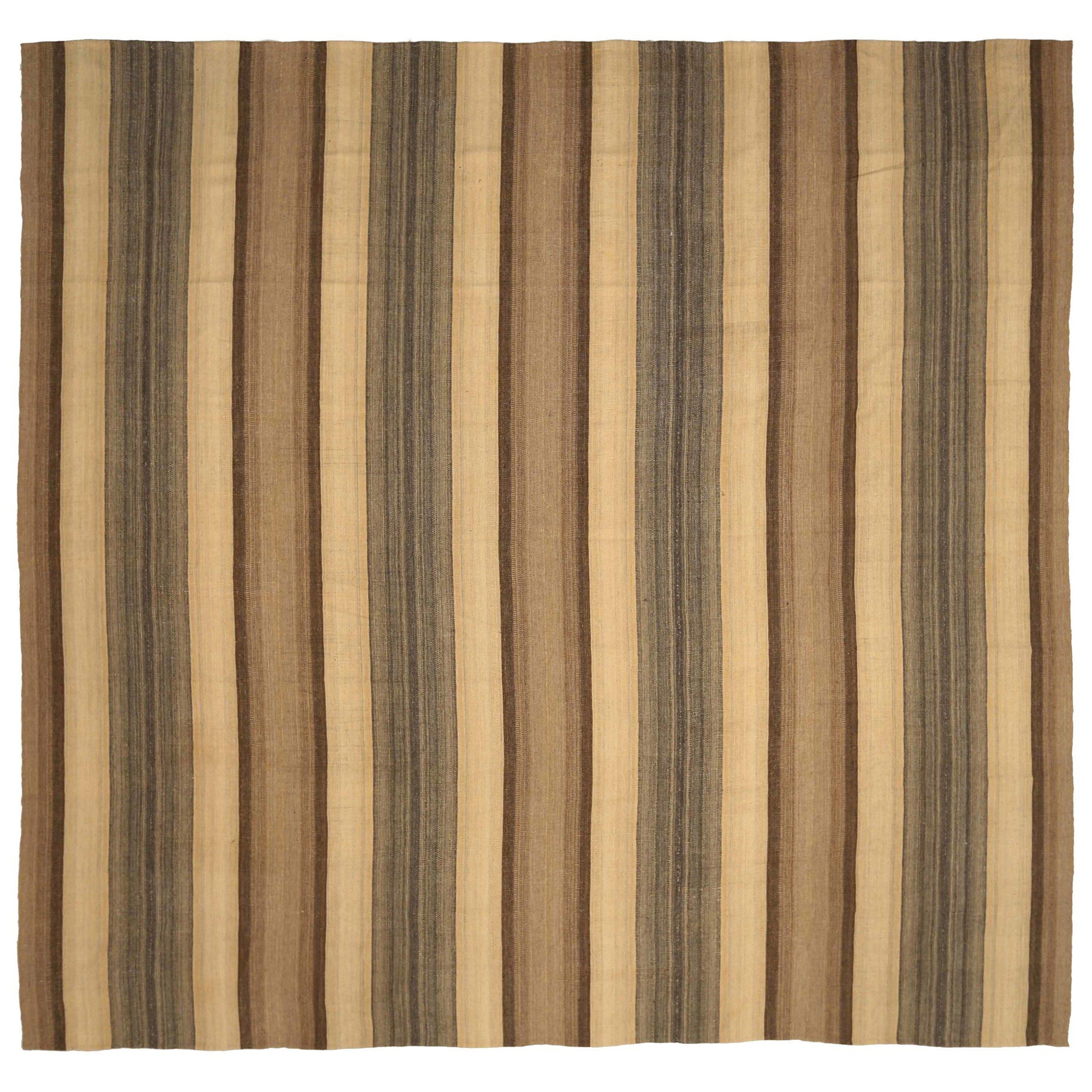 Afghanistan Kilim Area Rugs - Wool Brown Ivory Design - 88686