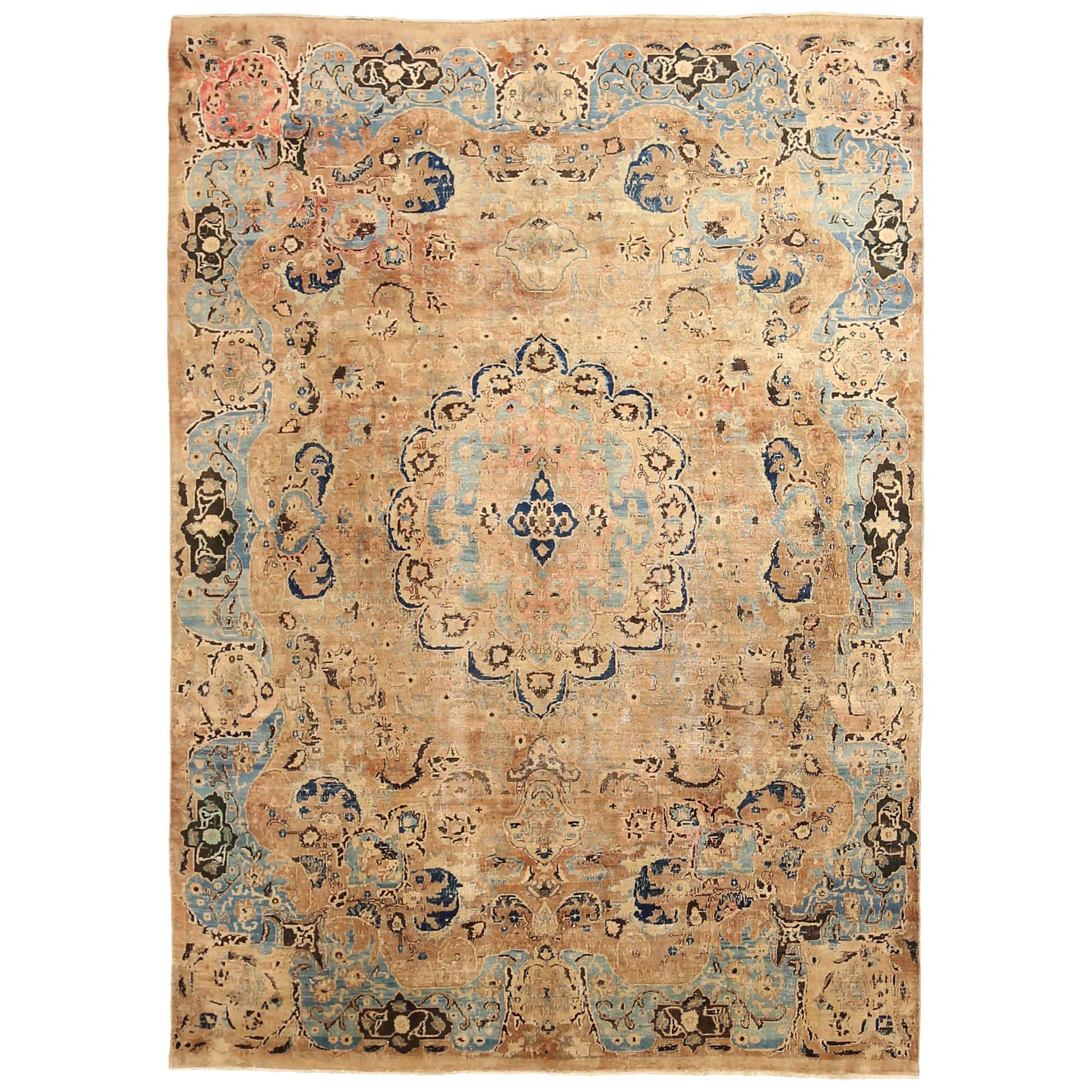 Persische Mashad Teppiche - Wolle Blau Braun Gelb Design - 88793