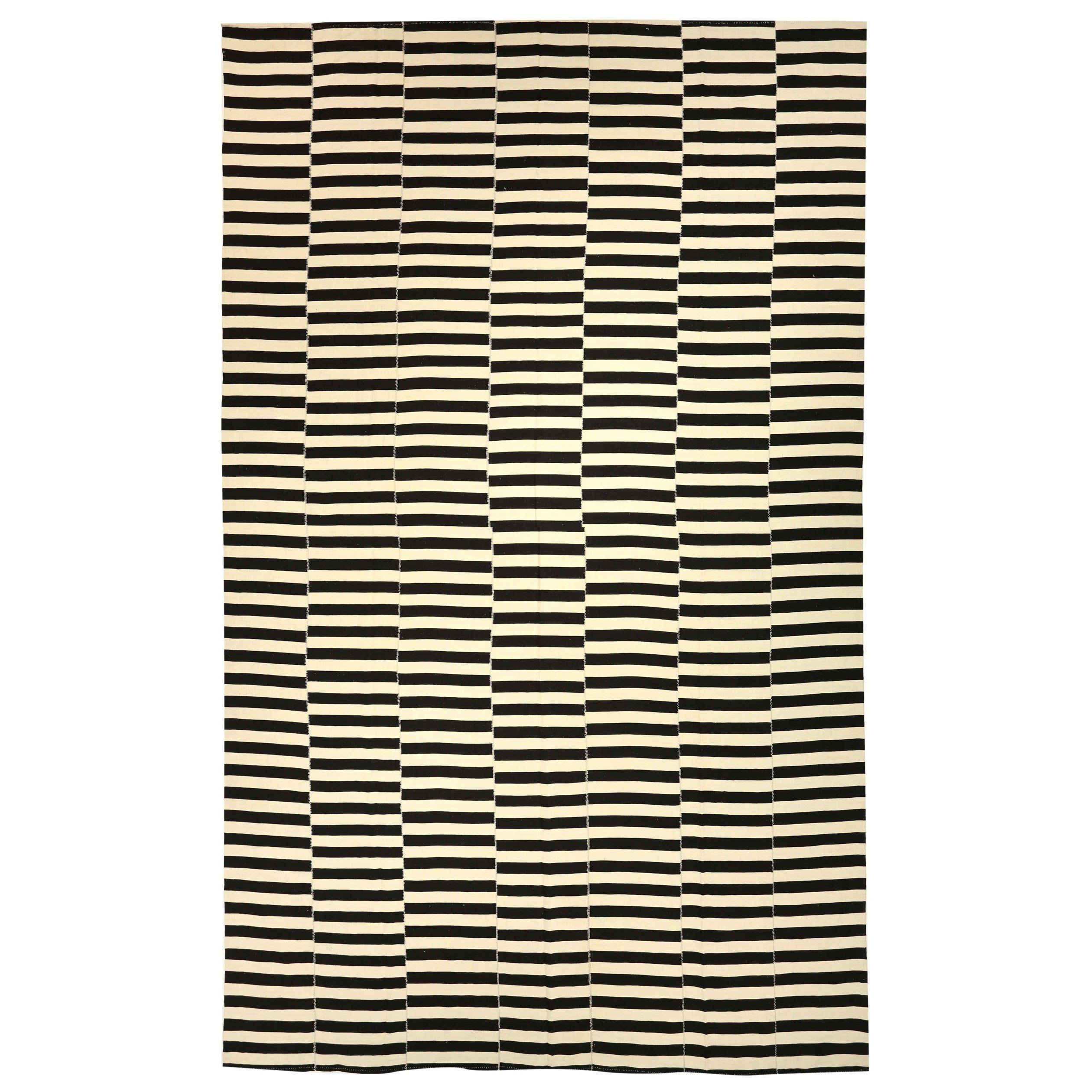 Afghanistan Kelim Over Size Teppich - Wolle Schwarz Elfenbein Design - 88749